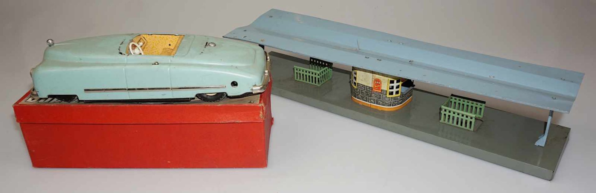 1 Modellauto Blech wohl 1940er/1950er Jahre JNF "Duplex 489" in Originalkarton jew. besch./Teile