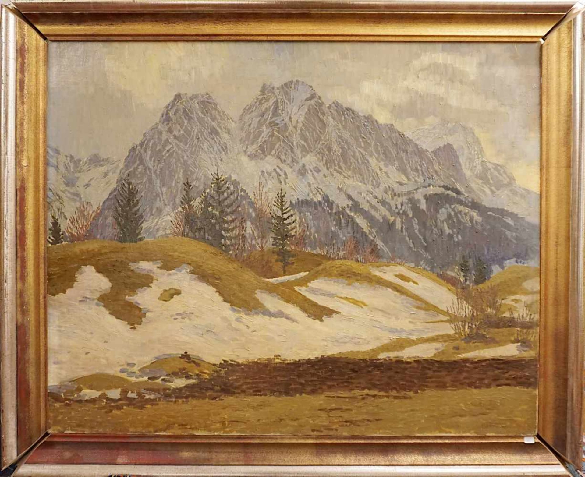 1 Ölgemälde "Kleiner und Großer Waxenstein mit Zugspitze" R.u. sign. Carl REISER - Image 2 of 2