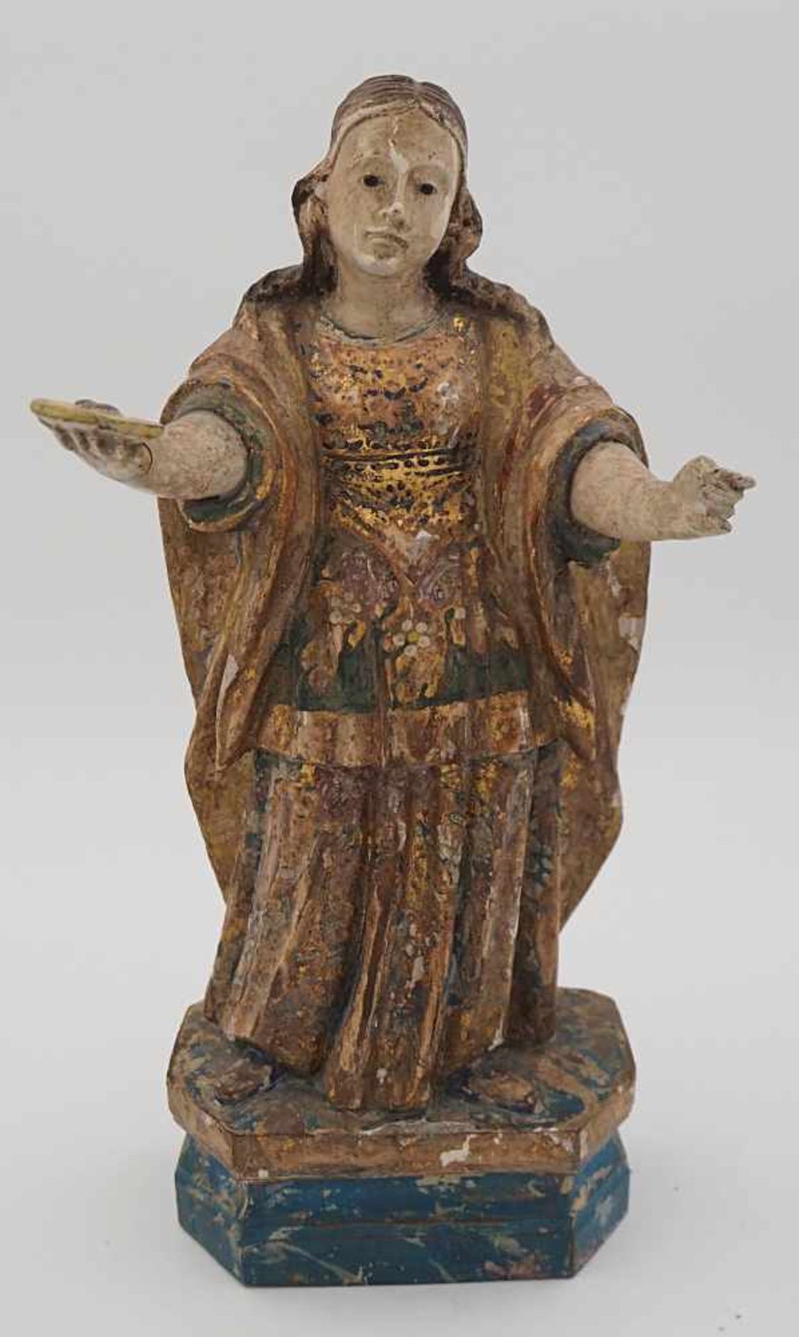 1 Statuette "Santa Luzia" wohl 18/19.Jh./Spanien, Holz geschnitzt, polychrome Fassung goldstaffie