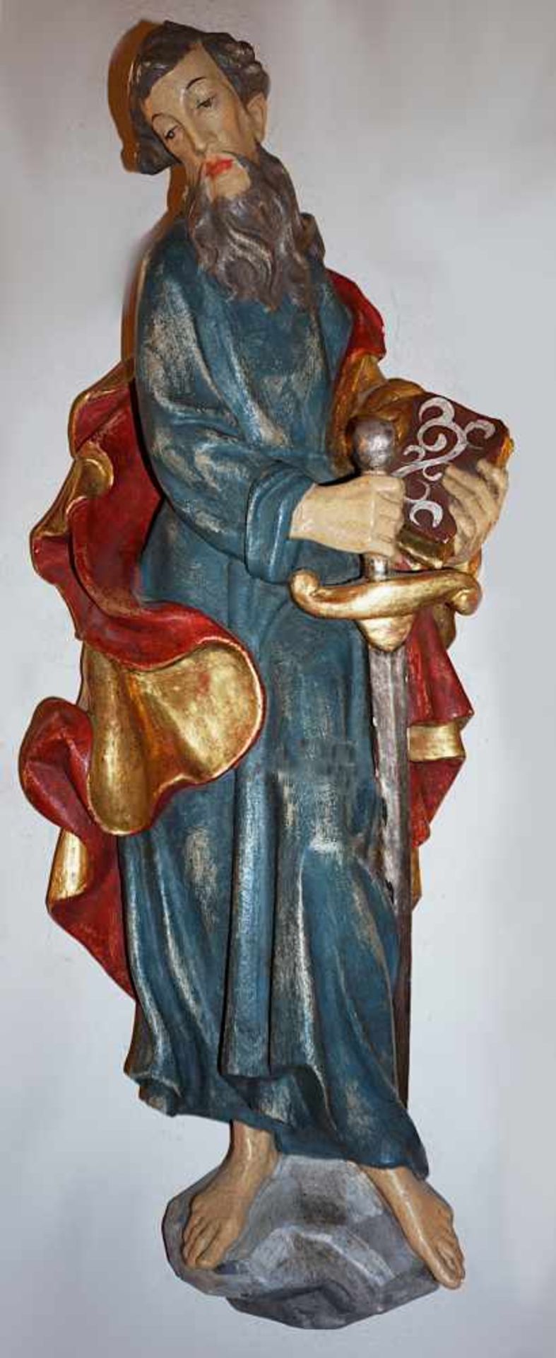 2 Holzfiguren/Wandappliken 20. Jh. "Hl. Petrus", "Hl. Paulus" - Bild 2 aus 2