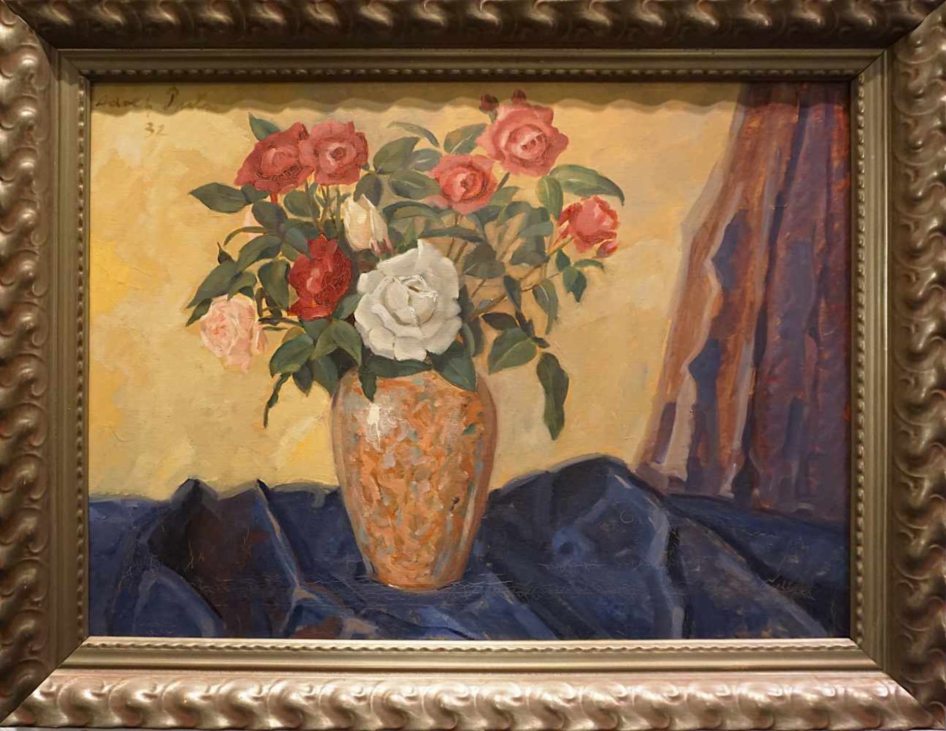 1 Ölgemälde "Rosenstrauß in bunter Vase" L.o. sign. Adolf JUTZ - Bild 2 aus 3