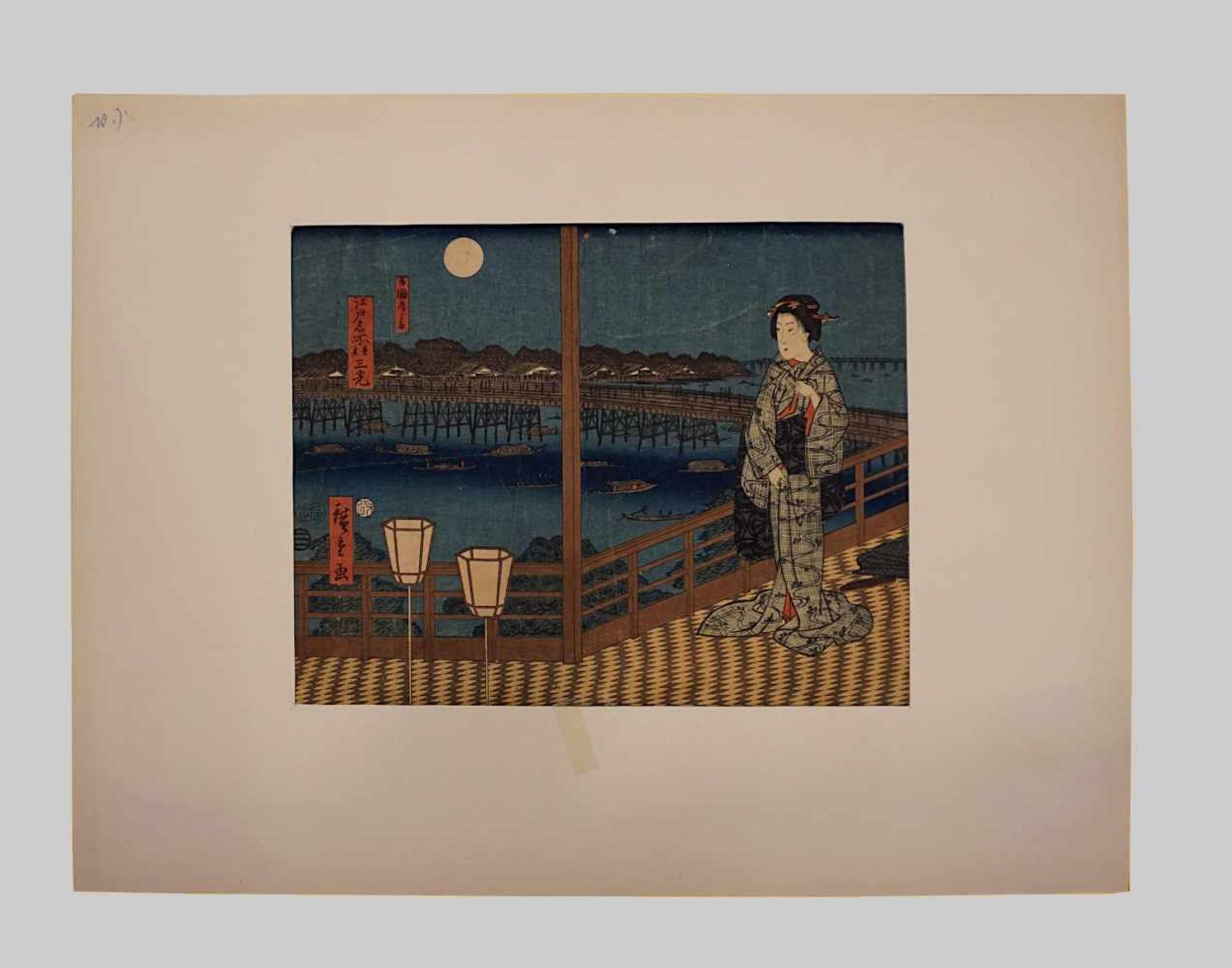 1 Farbholzschnitt "Brücken bei Nacht" L. mittig sign./unten zugeschr. Hiroshige ANDO, Utagawa</b