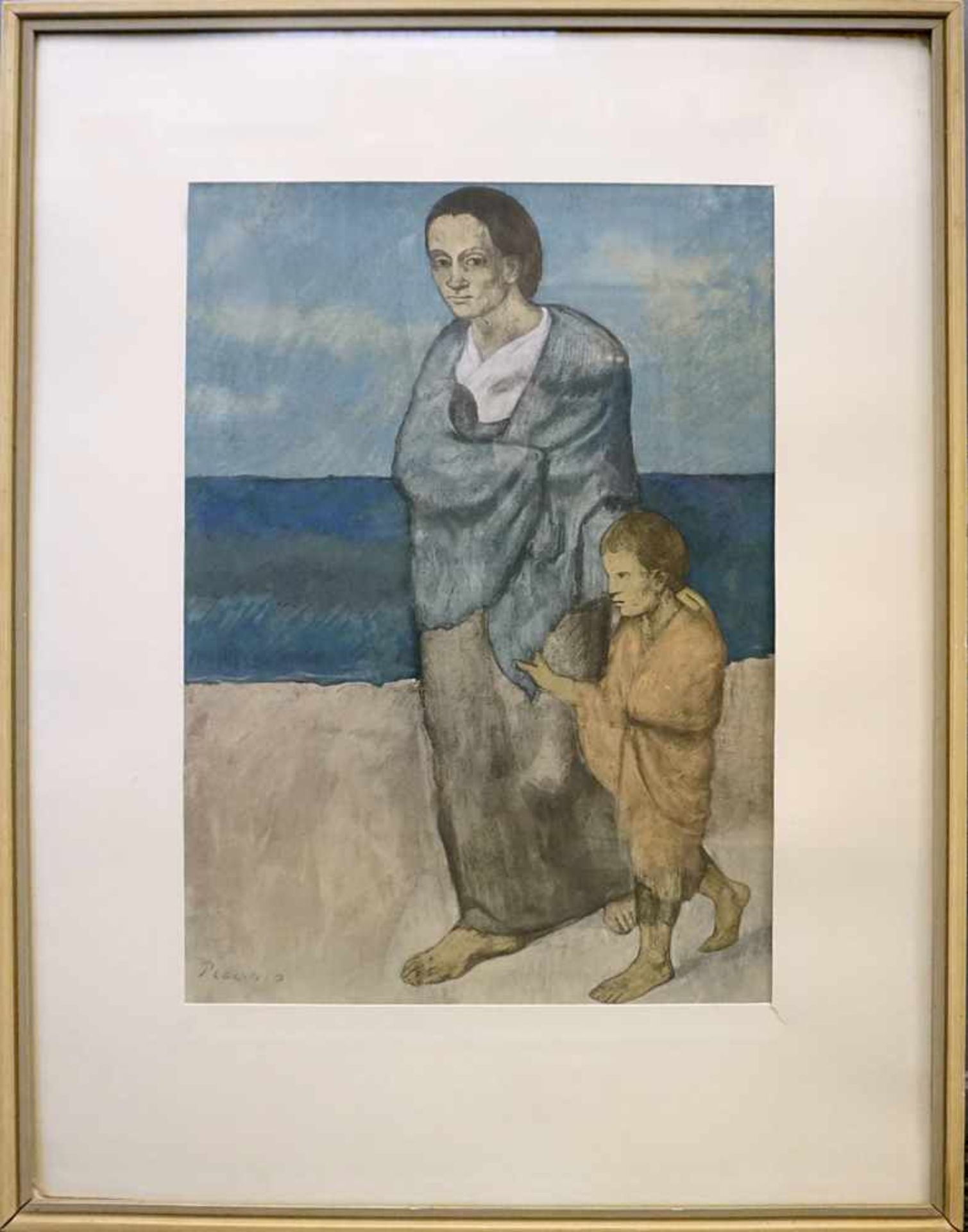 1 Lithografie "Mutter und Kind am Meer" in Platte bez. PICASSO, - Bild 2 aus 3