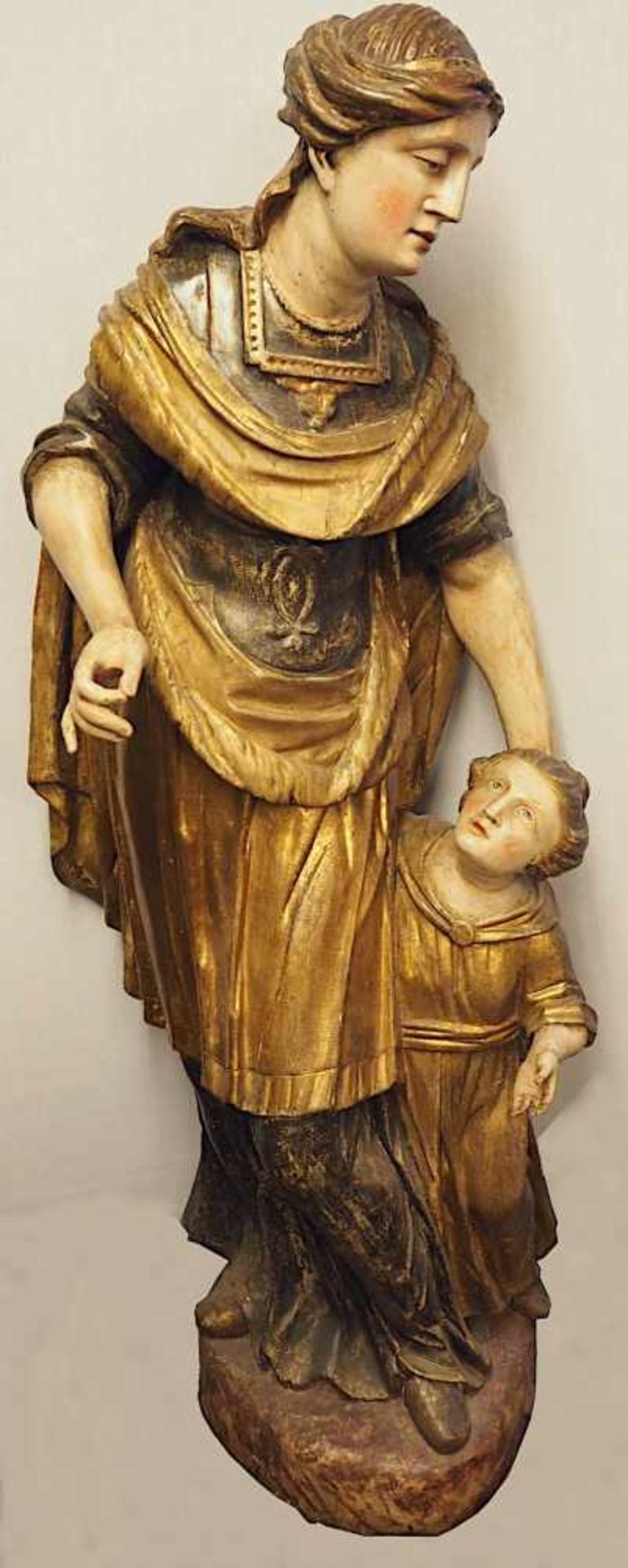 1 Holzfigur "Schutzengel mit Kind" wohl Unterfranken, Ende 17. Jh.