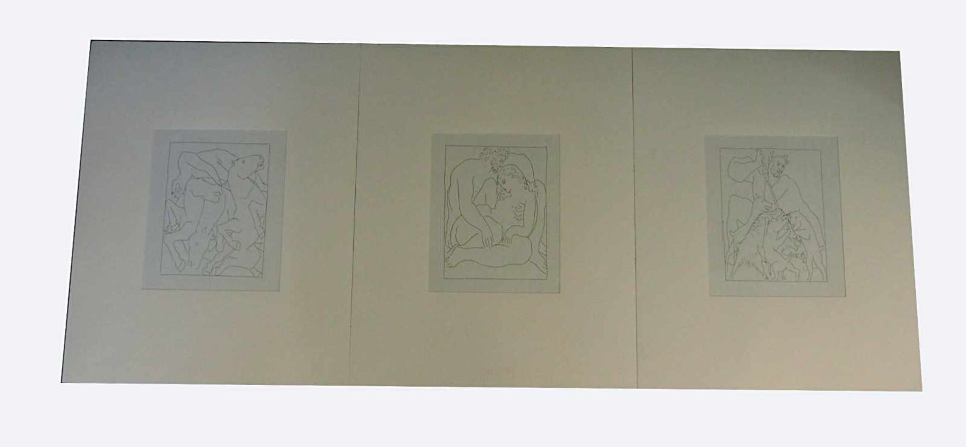 3 Offset-Lithografien "Amour de Jupiter et de Semele", "Chute de Phaéton avec le char du soleil"