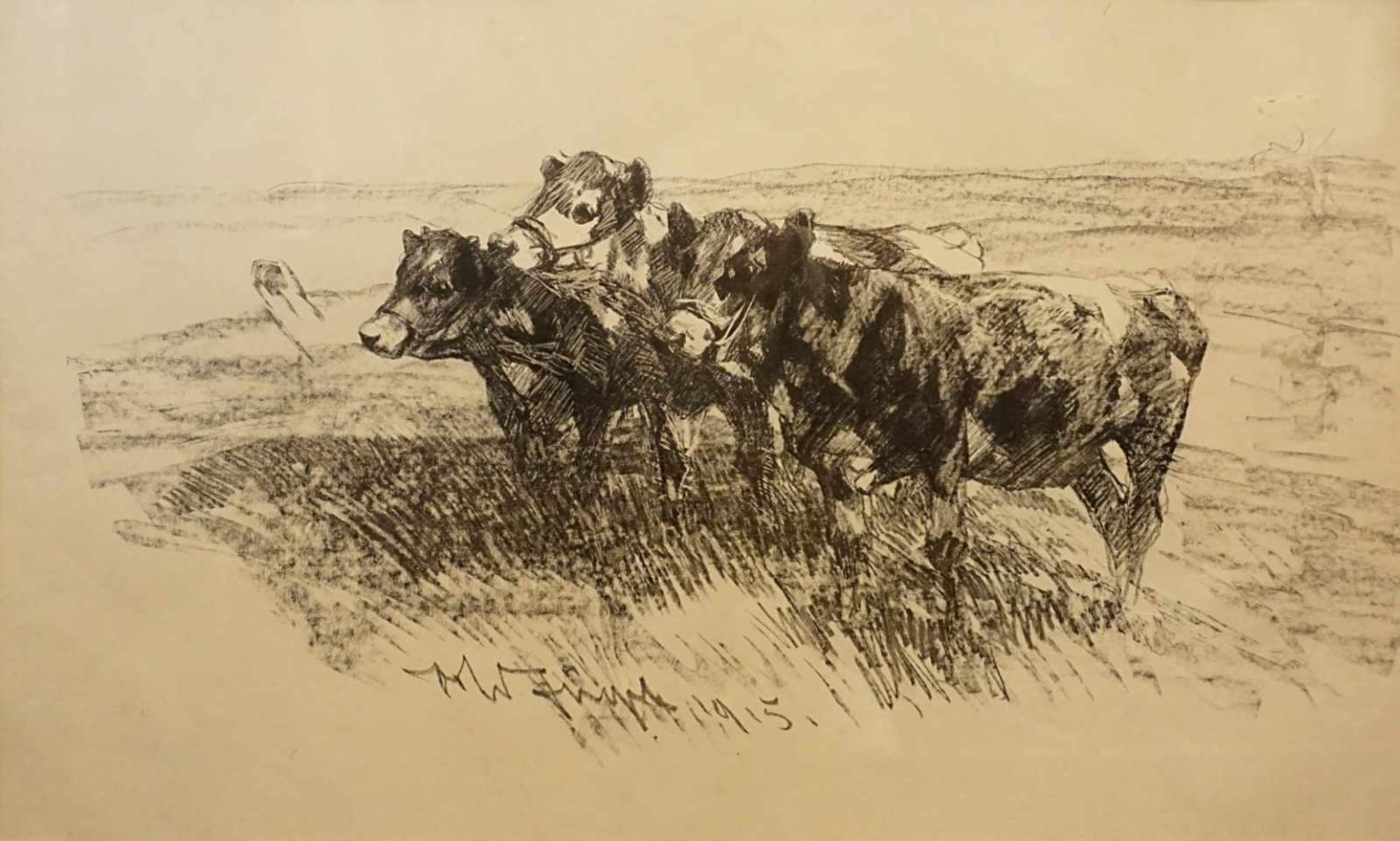 1 Grafik "Kühe auf der Weide" in Platte M.u. bez. W ZÜGEL,