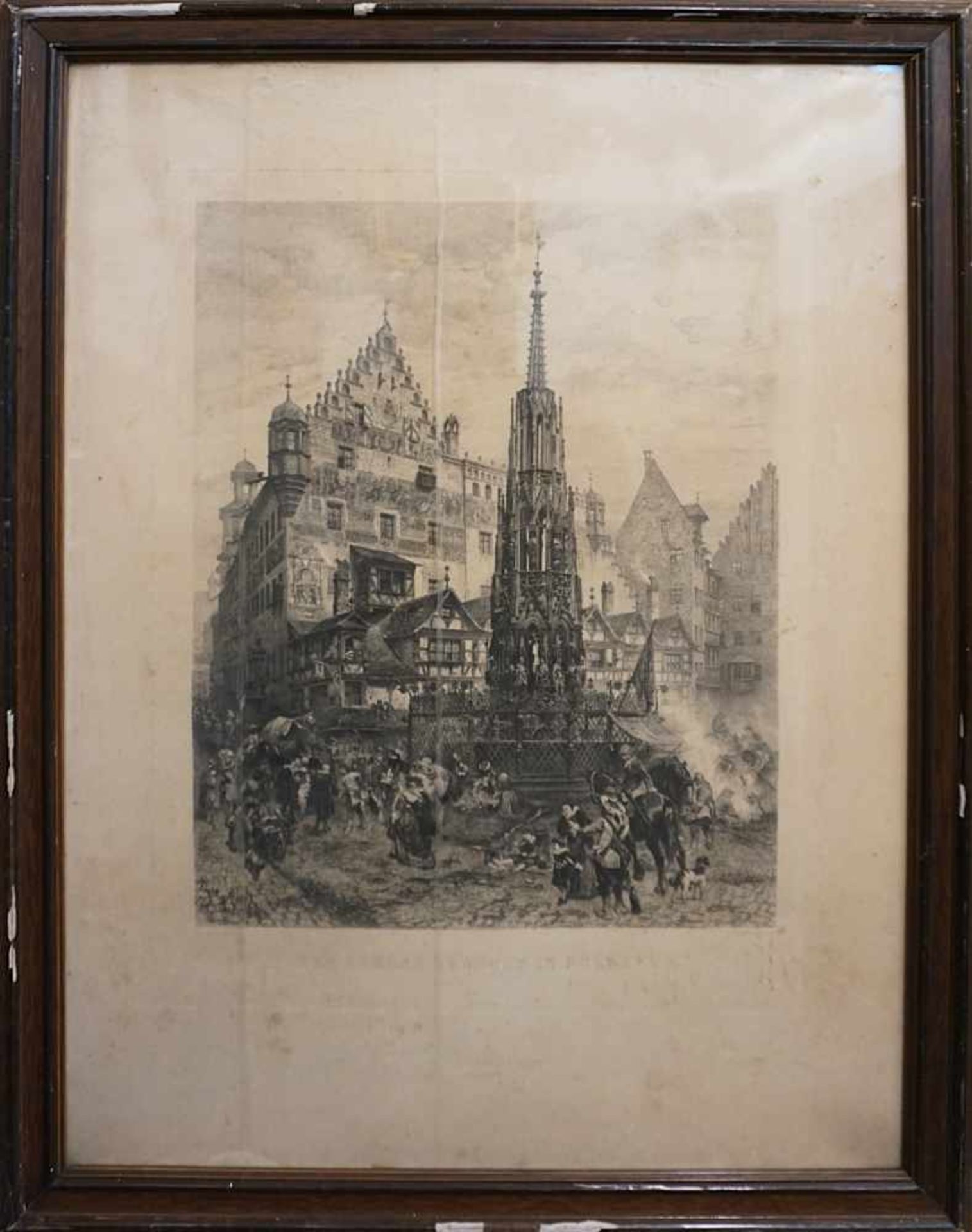 1 Lithographie "Der Schöne Brunnen in Nürnberg" 19. Jh. nach Paul RITTERca. 85x82cm