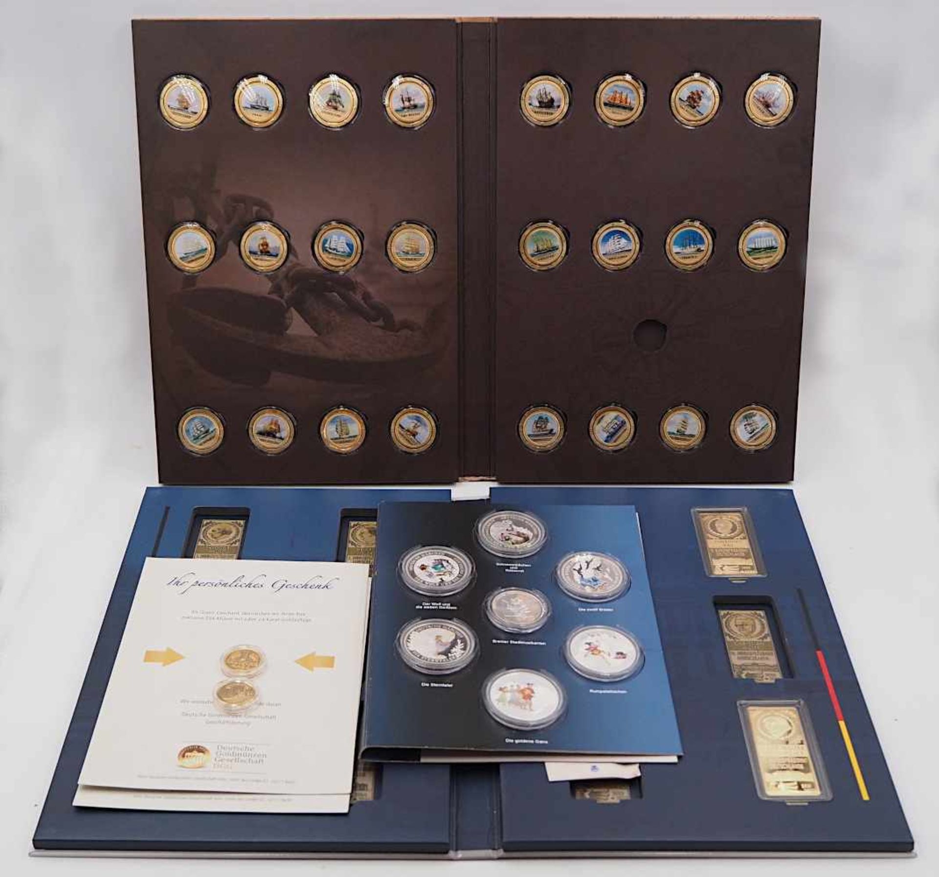 1 Konvolut Münzen/Medaillen, Sammlereditionen, Silber, Kupfer vergoldet, z.B."Deutsch