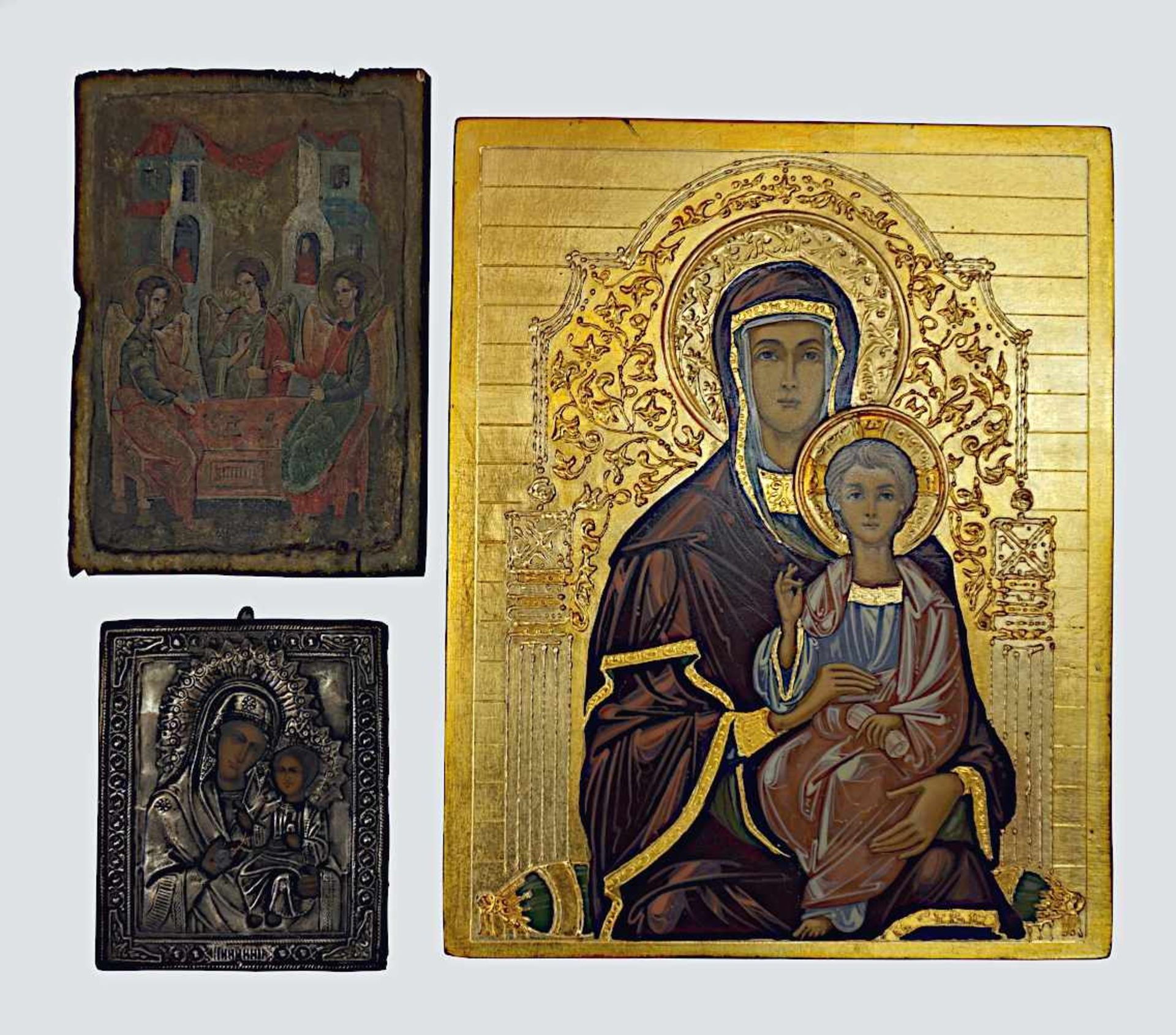 1 Konv. Ikonen z.T. wohl 19. Jh. z.T. Russland"Madonna mit Kind", "Dreifaltigkeitsikon