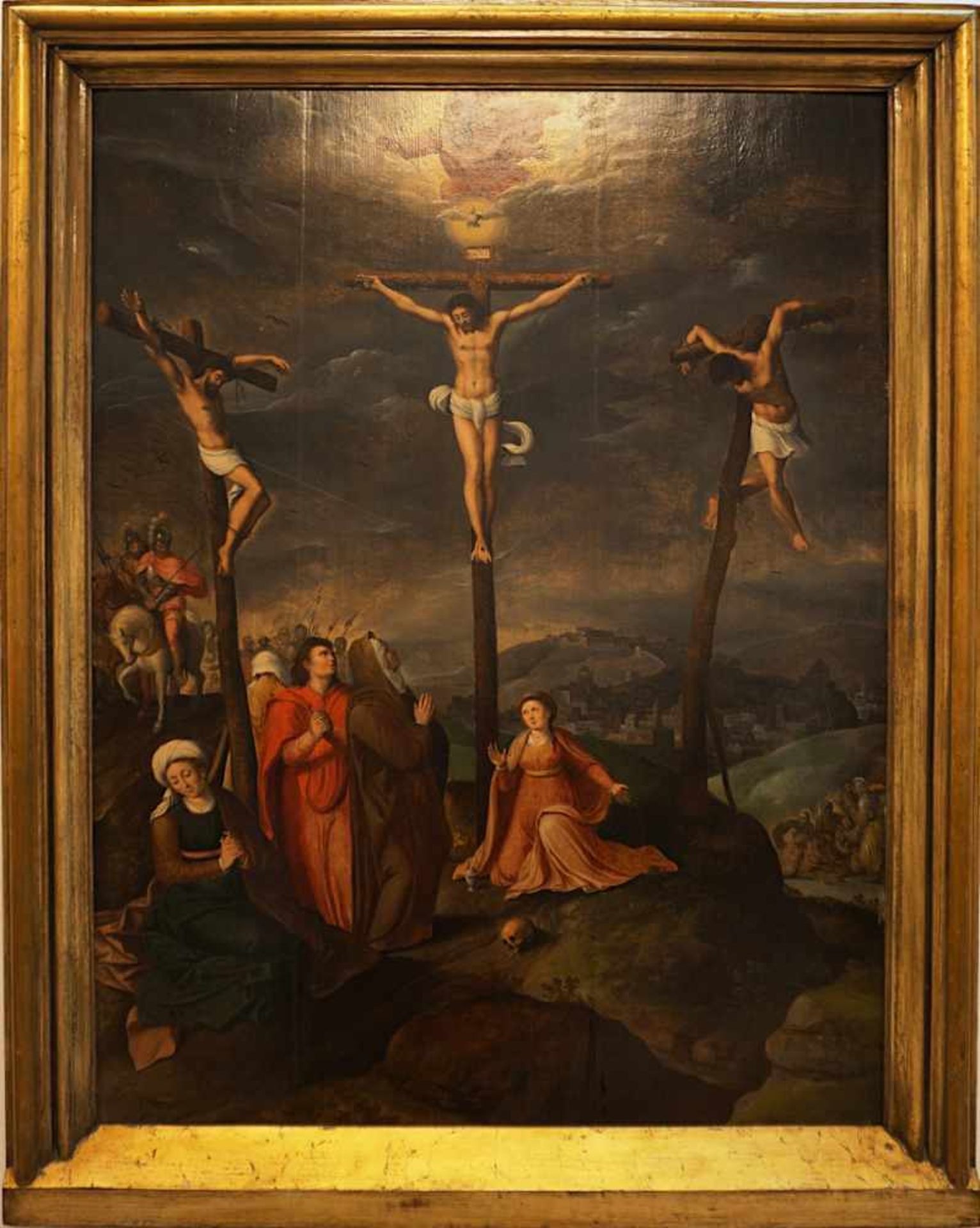 1 Ölgemälde "Kreuzigung Christi" unsign.wohl 16./17. Jh. Öl/Holz ca. 87,5x65cm Craq - Bild 2 aus 2