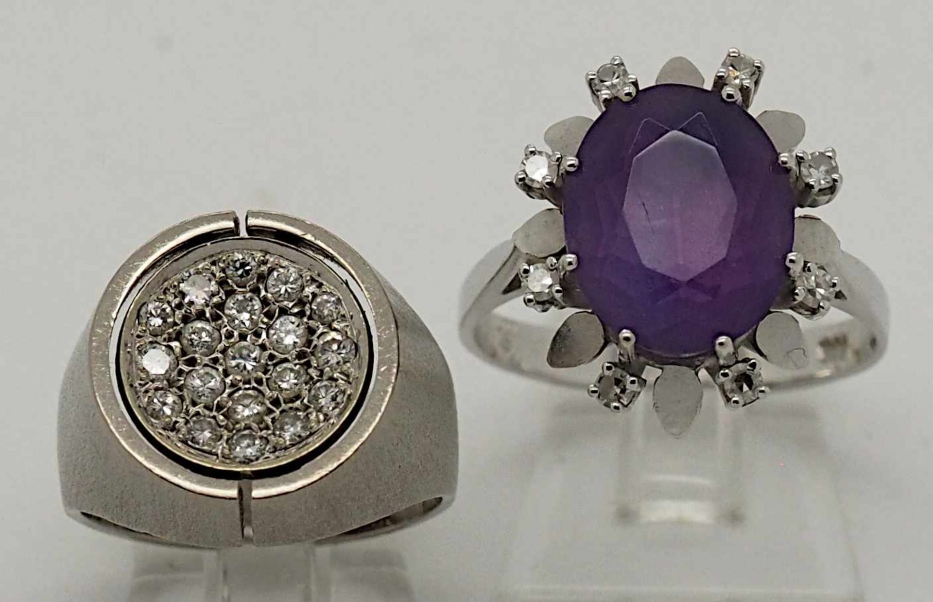 2 Damenringe WG 14/18ct., Brill., Amethyst