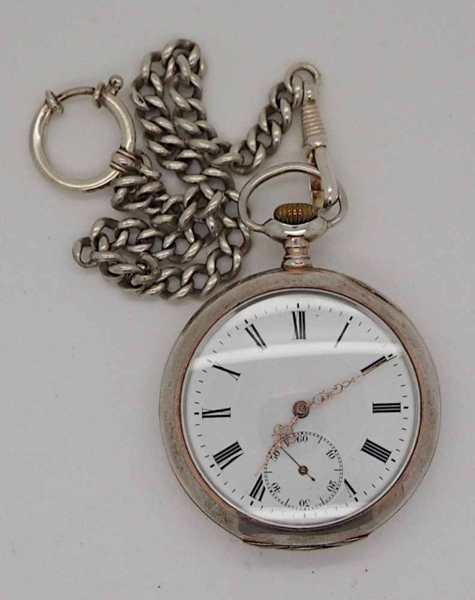 1 Taschenuhr, Silber 800, mit Kette, um 1900, gut erhalten