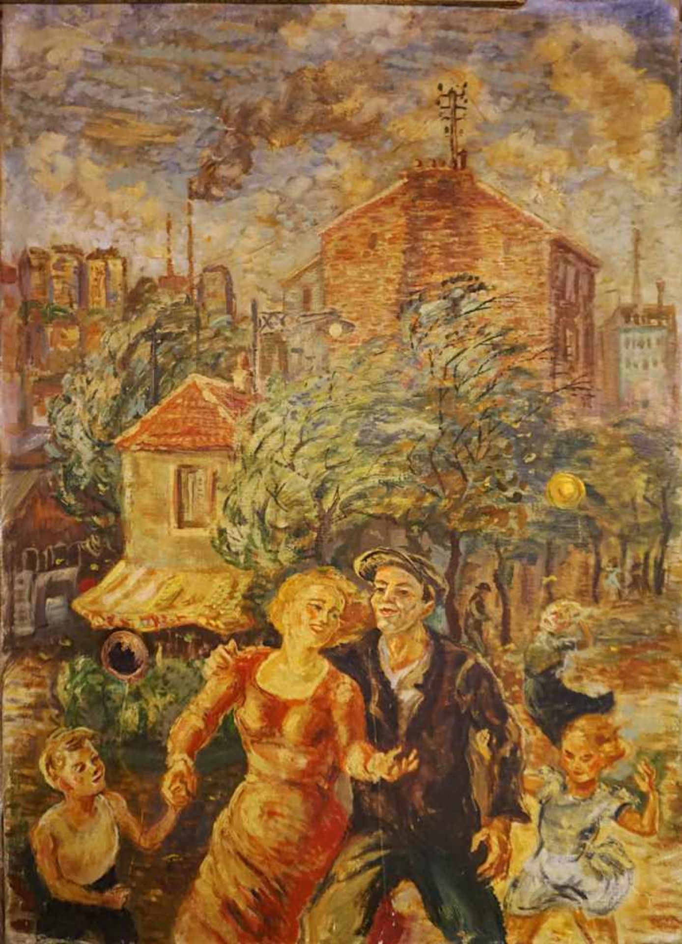 1 Ölgemälde "Familie beim Sonntagsspaziergang" unsign.(wohl Erwin OEHL 1907-1988) Ö