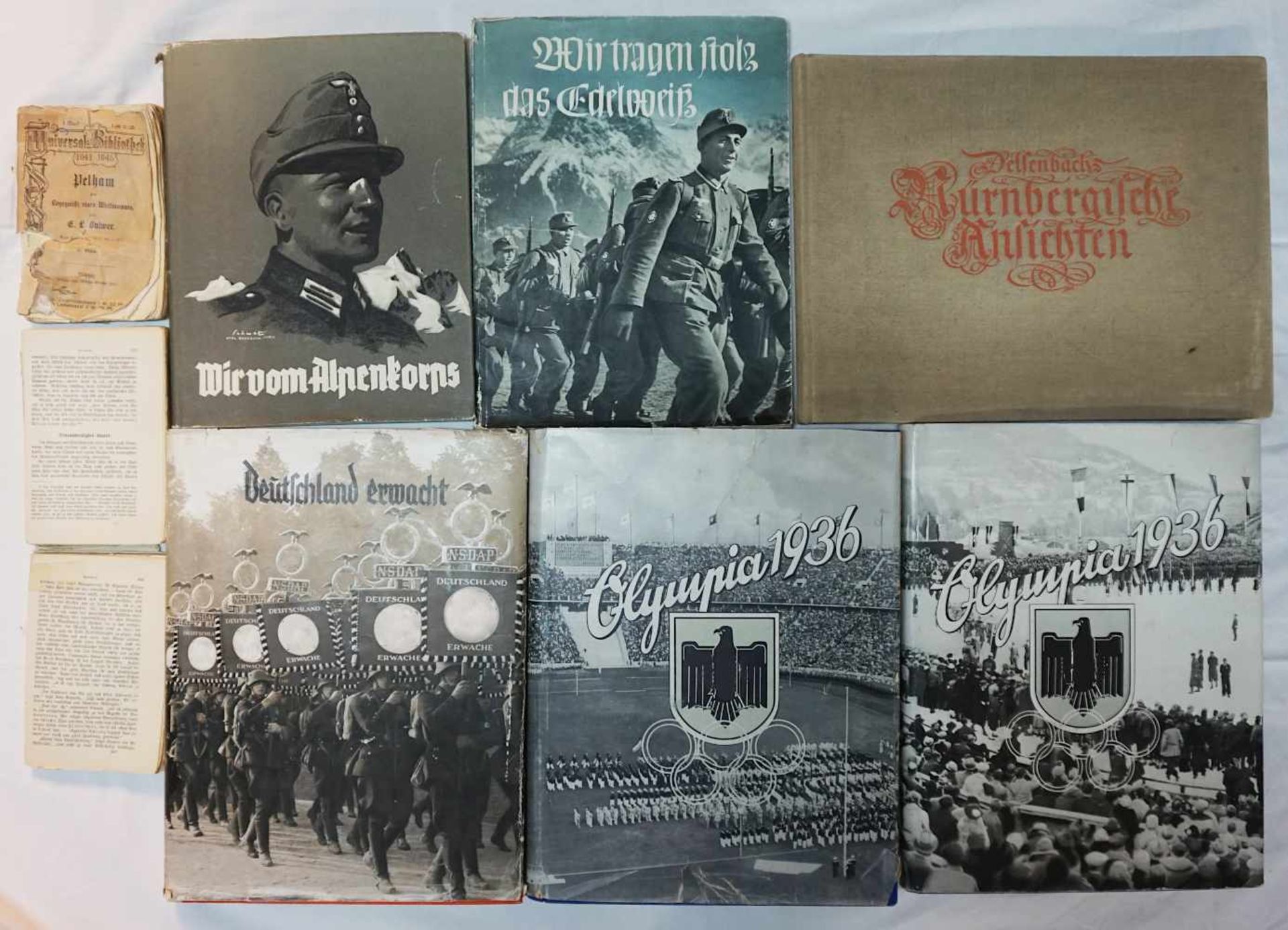1 Konv. Bücher z.T. 3. Reich:"Olympia 1936", "Deutschland erwacht", "Wir tragen stolz