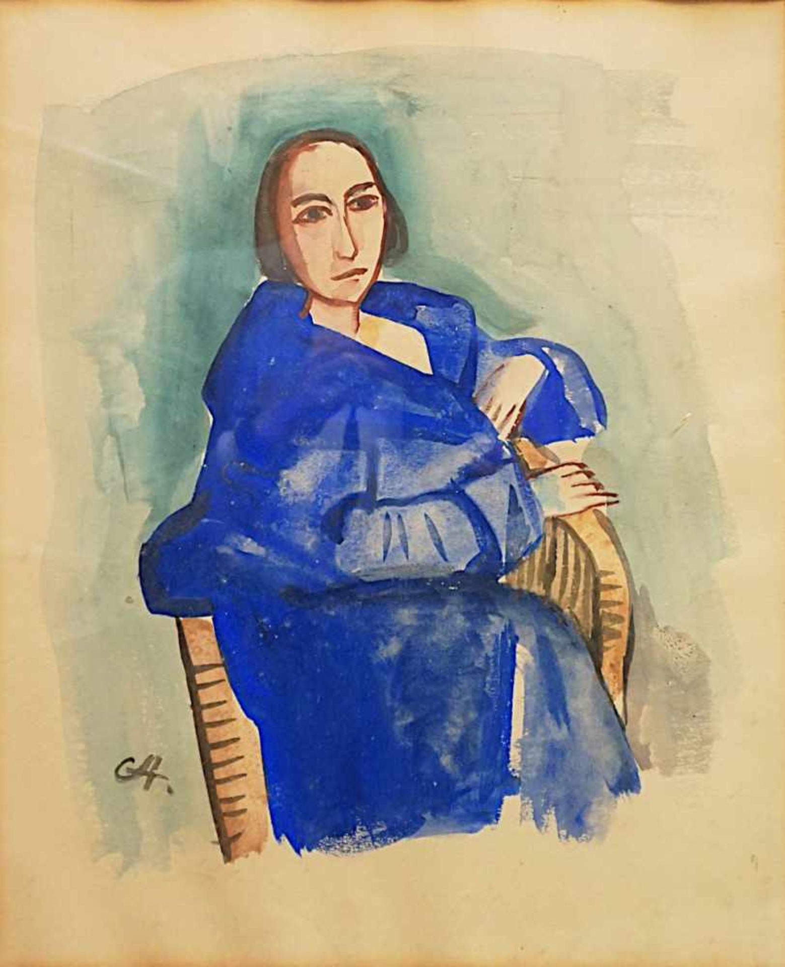 1 Aquarell "Frau im blauen Mantel" L.u. monogr. "CH"(wohl Carl HOFER 1878-1955) rücks