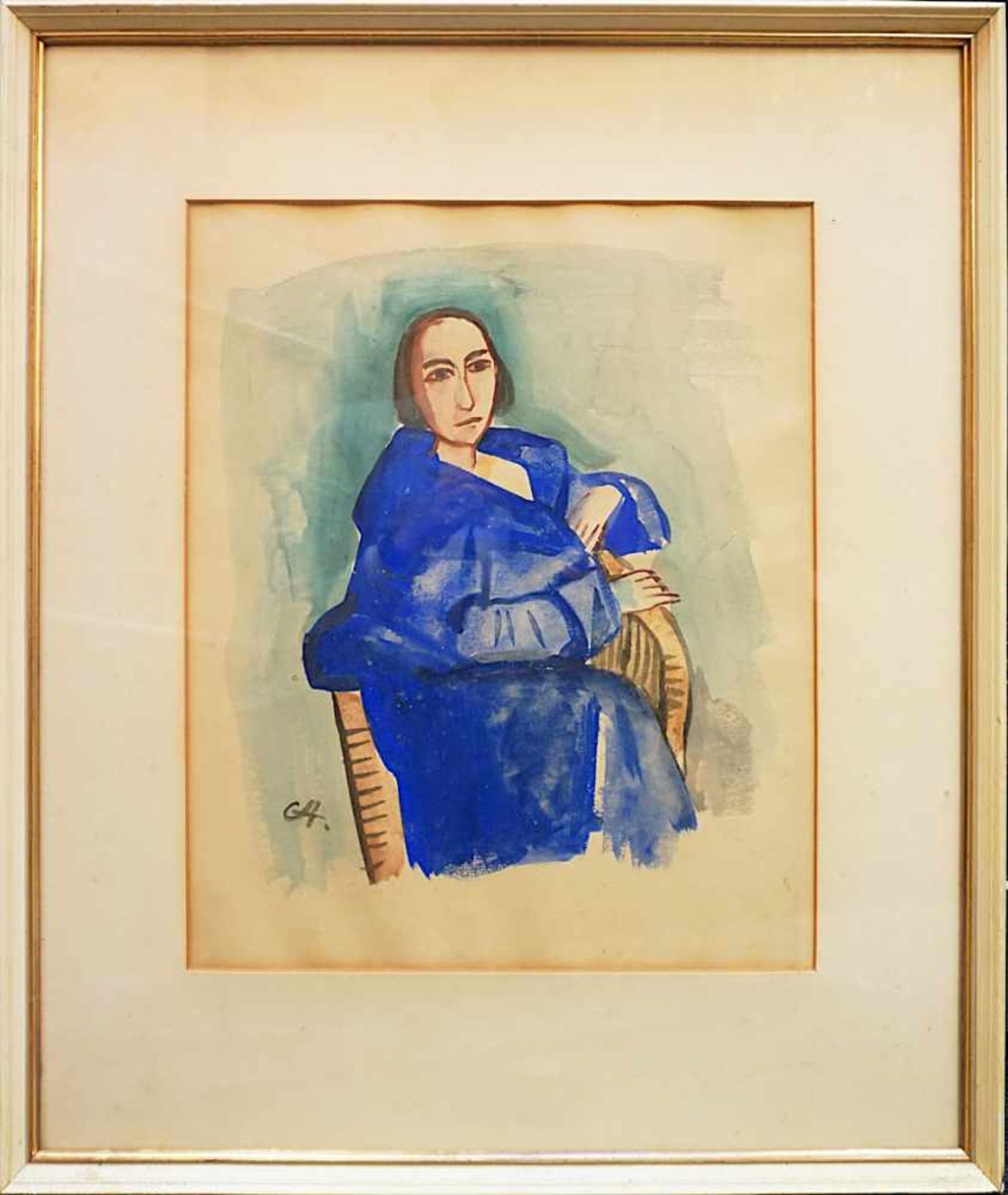 1 Aquarell "Frau im blauen Mantel" L.u. monogr. "CH"(wohl Carl HOFER 1878-1955) rücks - Bild 2 aus 2