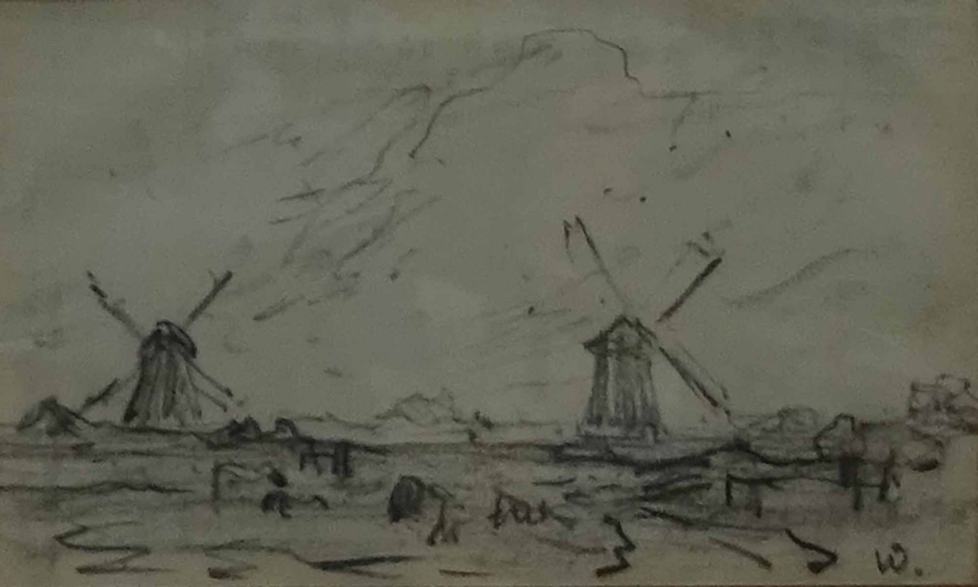 Unbekannter Künstler, eine mon. W.Niederlande, 'Landschaften', drei Bleistiftzeichnungen, 7,5 x 12, - Bild 2 aus 3