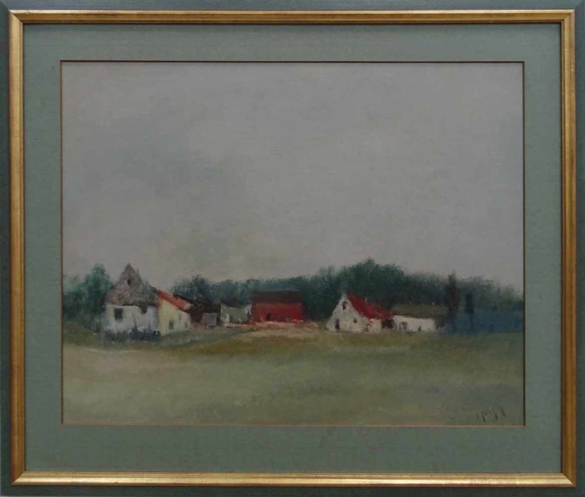 Ewald Jorzig, r.u.sig.Dortmund 1905 - 1983 Düsseldorf, 'Gehöft am Waldrand', Öl/Malktn., 38 x 48 cm
