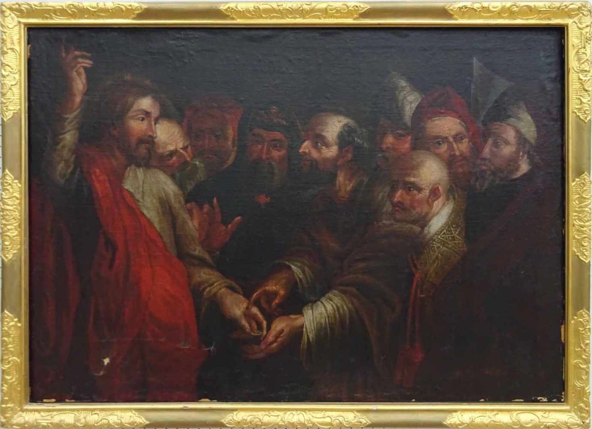 Unbekannter Künstler nachPeter Paul Rubens, 'Der Zinsgroschen', Öl/Lwd., 85 x 120 cm, doubliert,