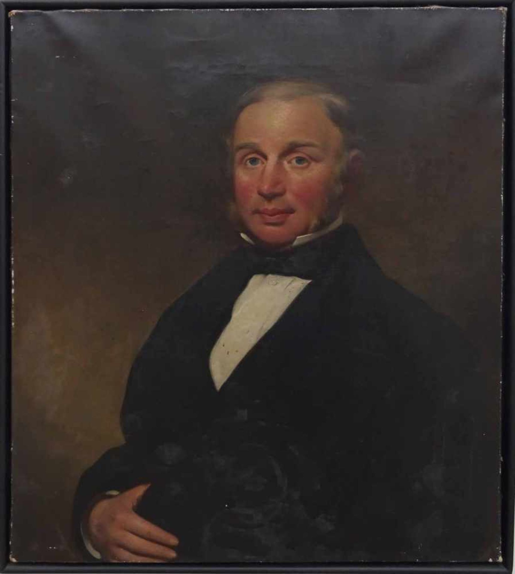 Unbekannter Künstler, 19.Jh.'Biedermeier-Paar-Portraits', je Öl/Lwd.,76 x 62 cm, Farbfehlstellen