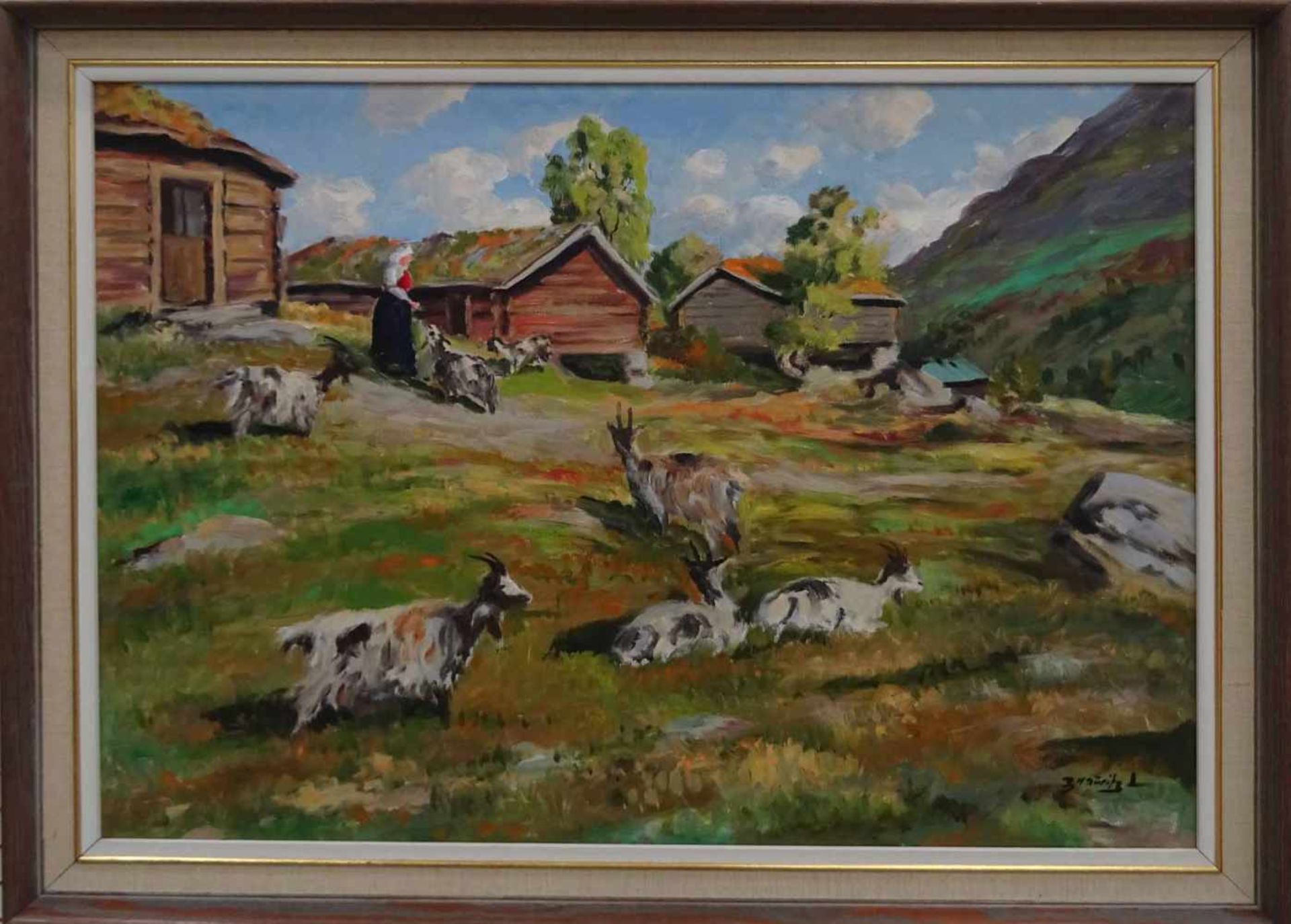 Bjarne Mauritz Larsen, r.u.sig.Drammen 1897 - 1968 Baerum, 'Ziegen in norwegischer Landschaft', Öl/