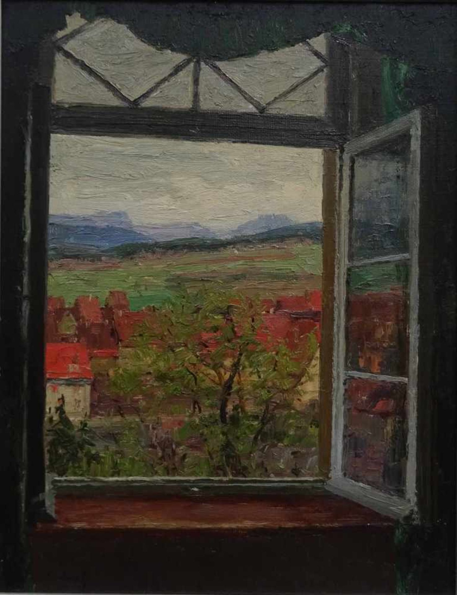 Gustav Kullrich, l.u.sig.Neustadt an der Haard 1888 - 1938 daselbst, 'Blick aus dem Fenster', Öl/