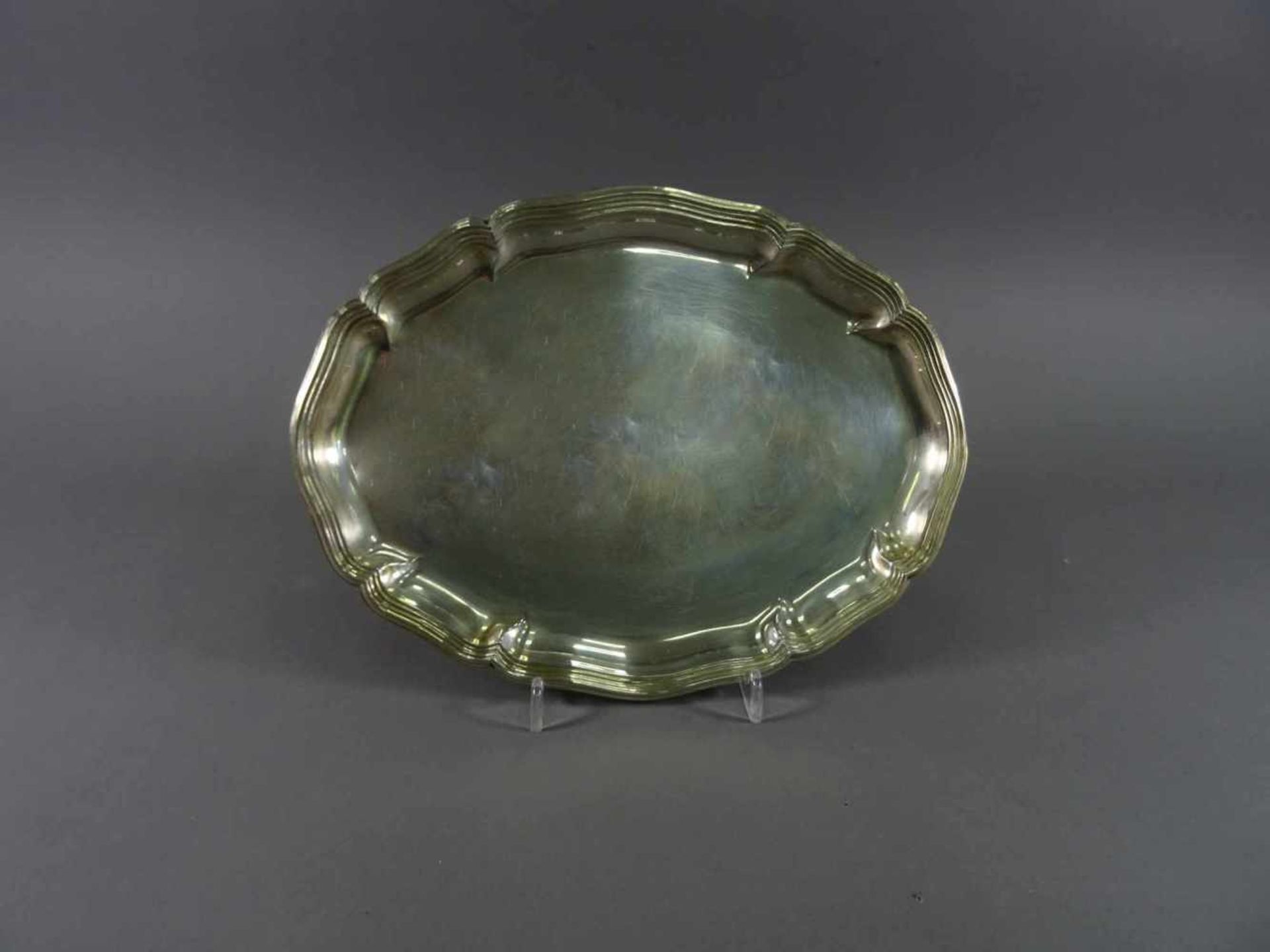 Tablett, 800 Silber, WilkensRillenrand, oval, L = 24,5 cm, ca. 176 g, Kratzspuren
