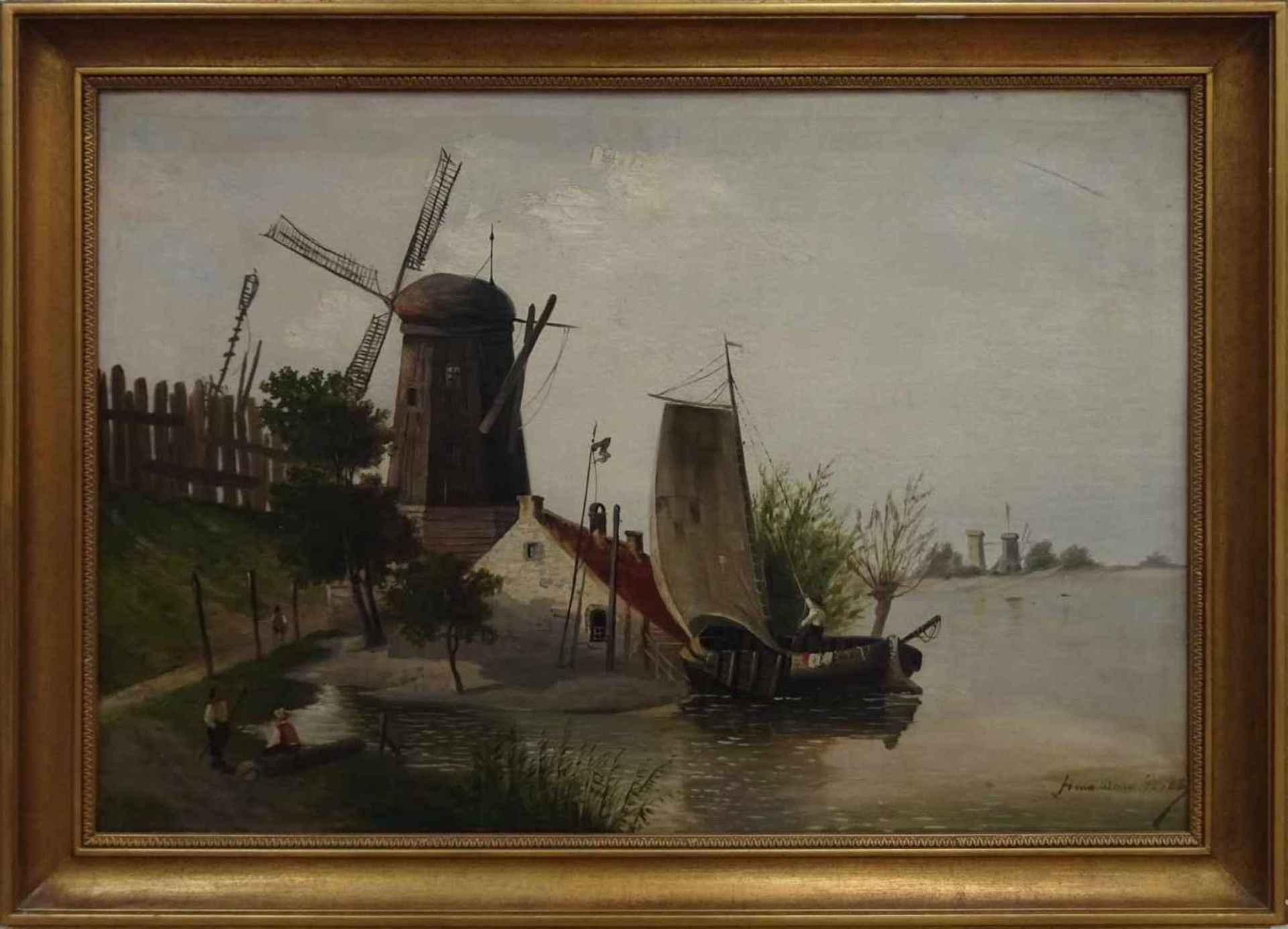 Unbekannter Kopistl.und r. unterschiedliche Signaturen., 'Kanal in Holland', Öl/Lwd., 55 x 81 cm