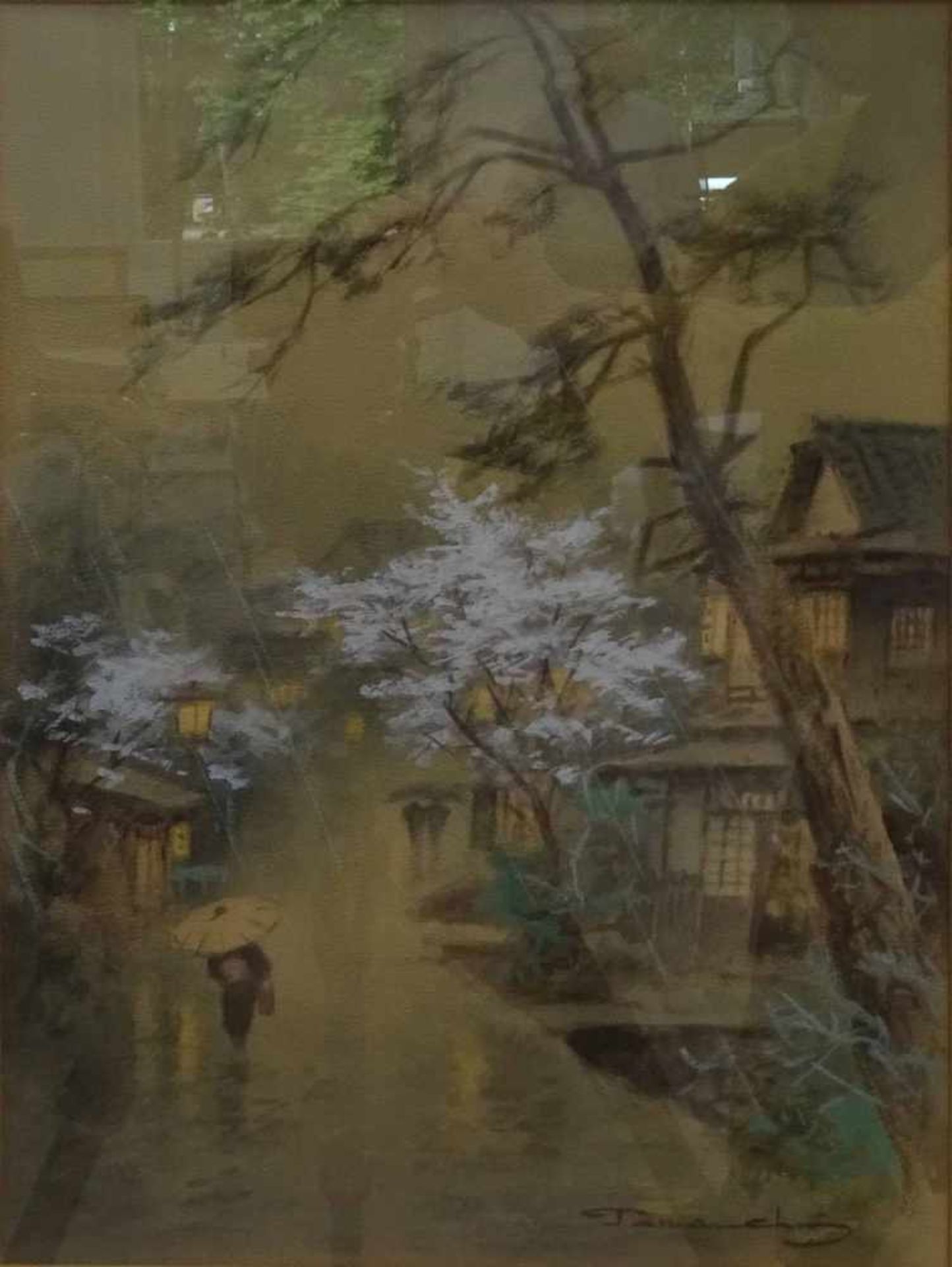 Fukutaro Terauchi, je r.u.sig.(Japan, 1891-1964), 'Waldweg' und 'Dorfstraße im Regen', zwei