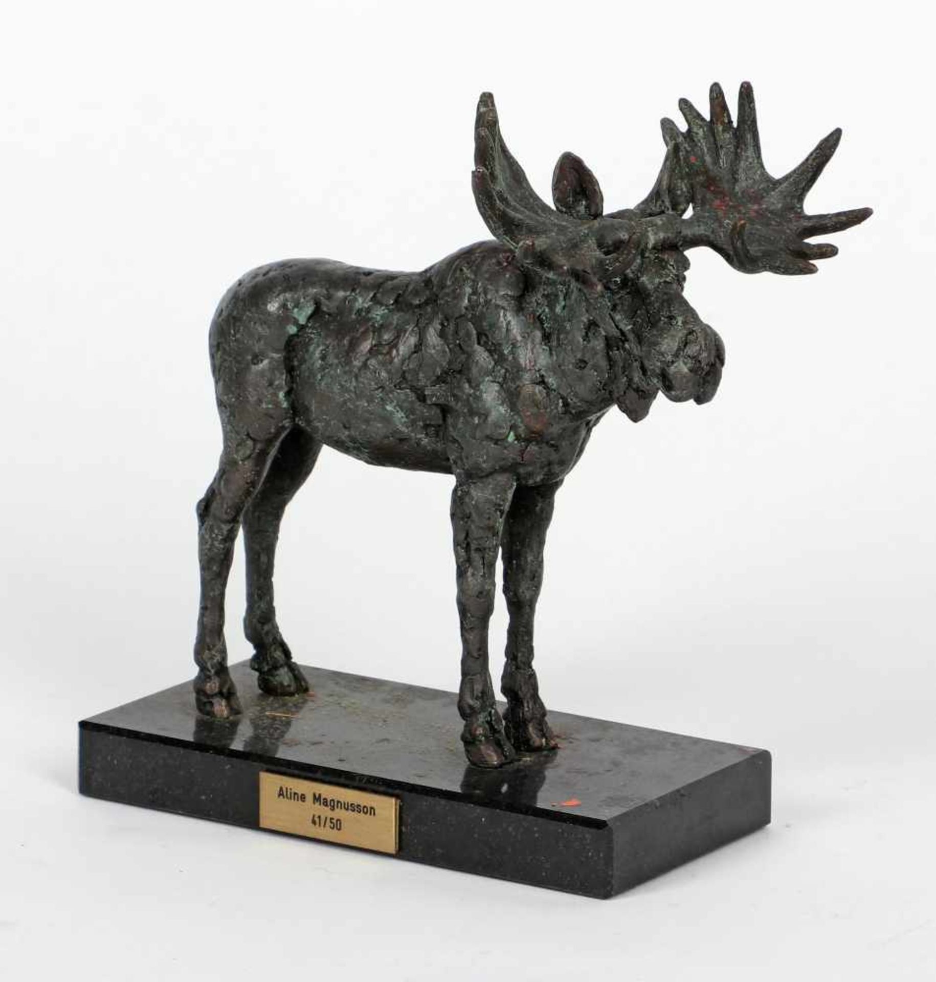 Aline Magnusson, auf Plakette bez.geb. 1939, tätig in Schweden, 'Elch', Bronze, 41/50, <br