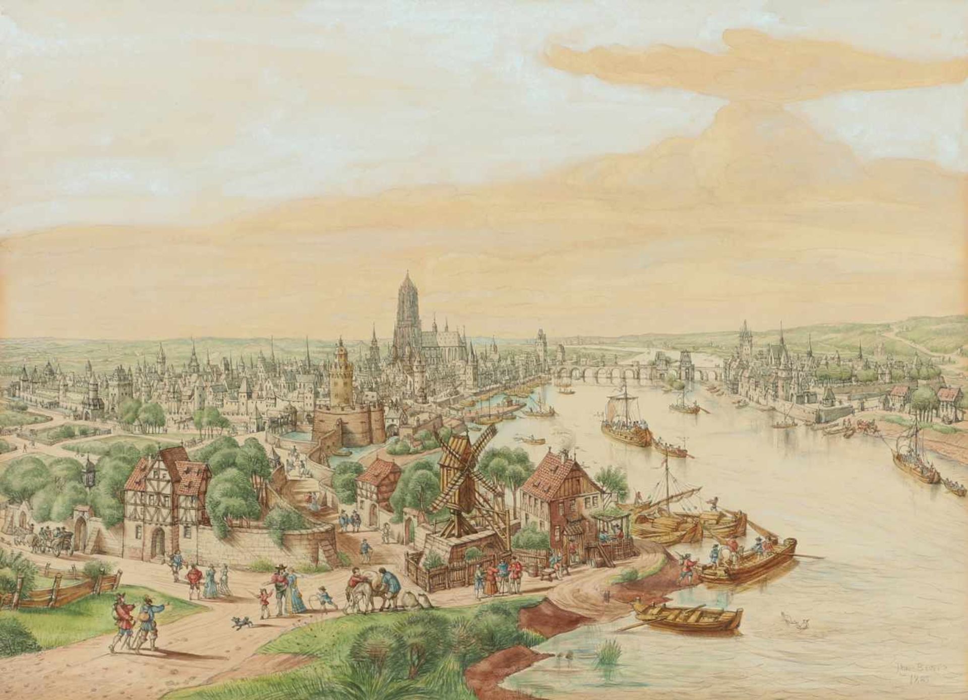 Peter Becker, r.u.sig., dat. 1885Frankfurt/M. 1828 - 1904 Soest, 'Blick auf Frankfurt von d