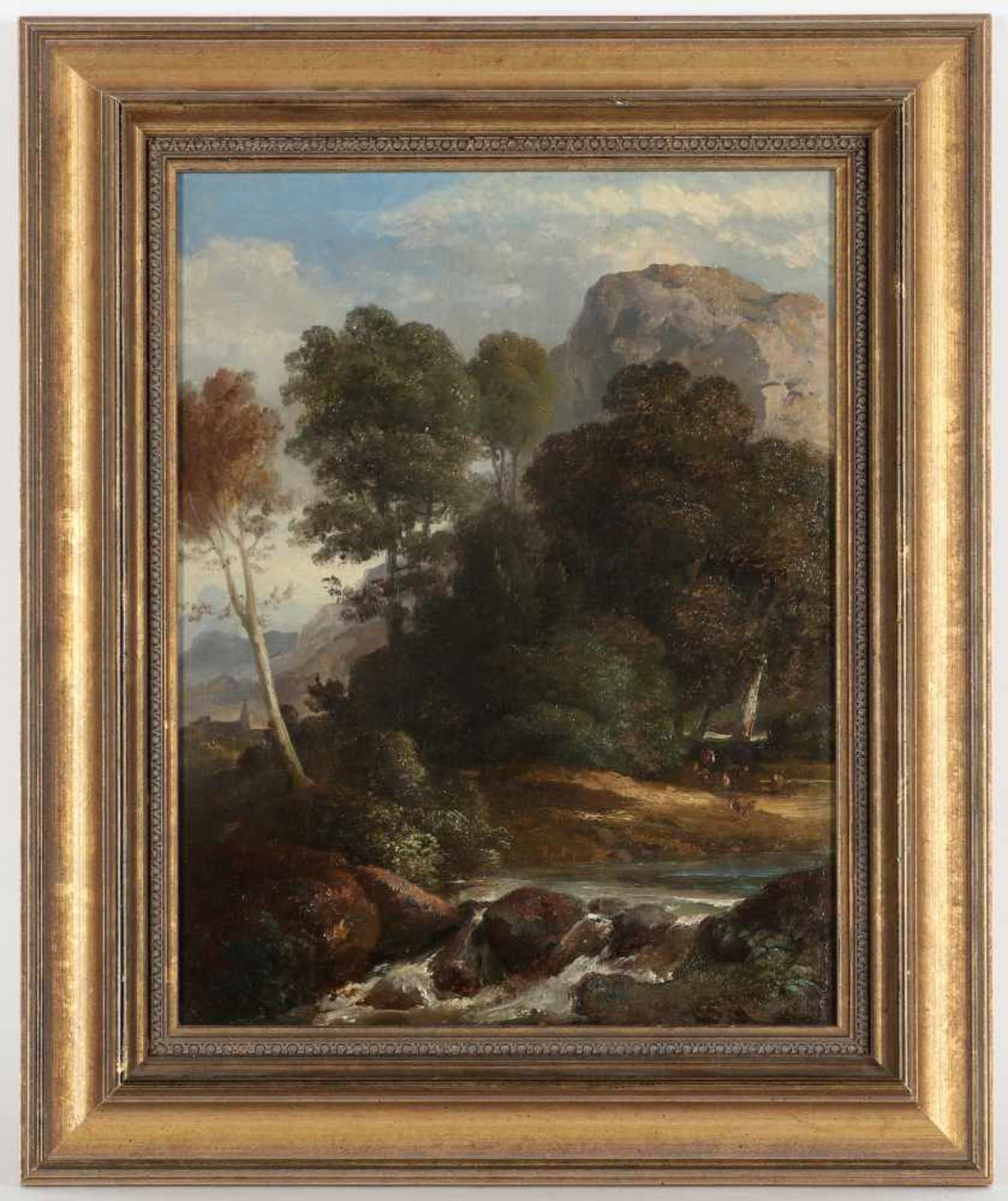 Unbekannter Künstler, 19.Jh.'Mittelgebirgsidylle', Öl/Lwd., 38 x 30 cm, doubliert, re