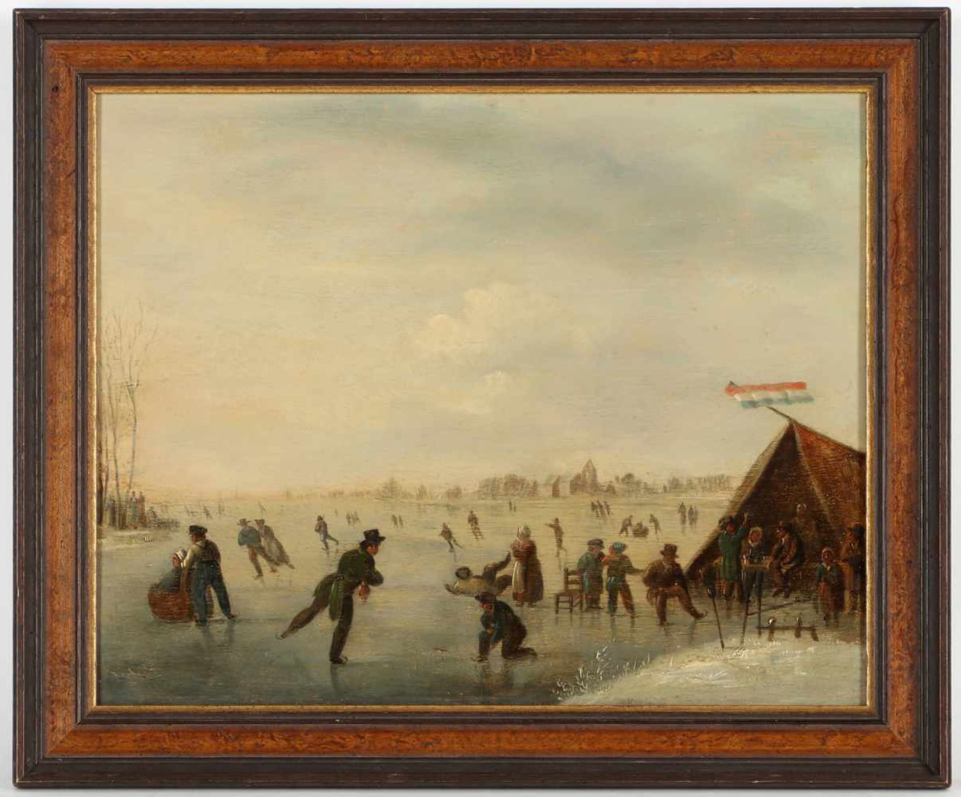 Unbekannter Künstler, m.u.bez. Koek20.Jh., 'Eisvergnügen', Öl/Holz, 33 x 41 cm (Fi)