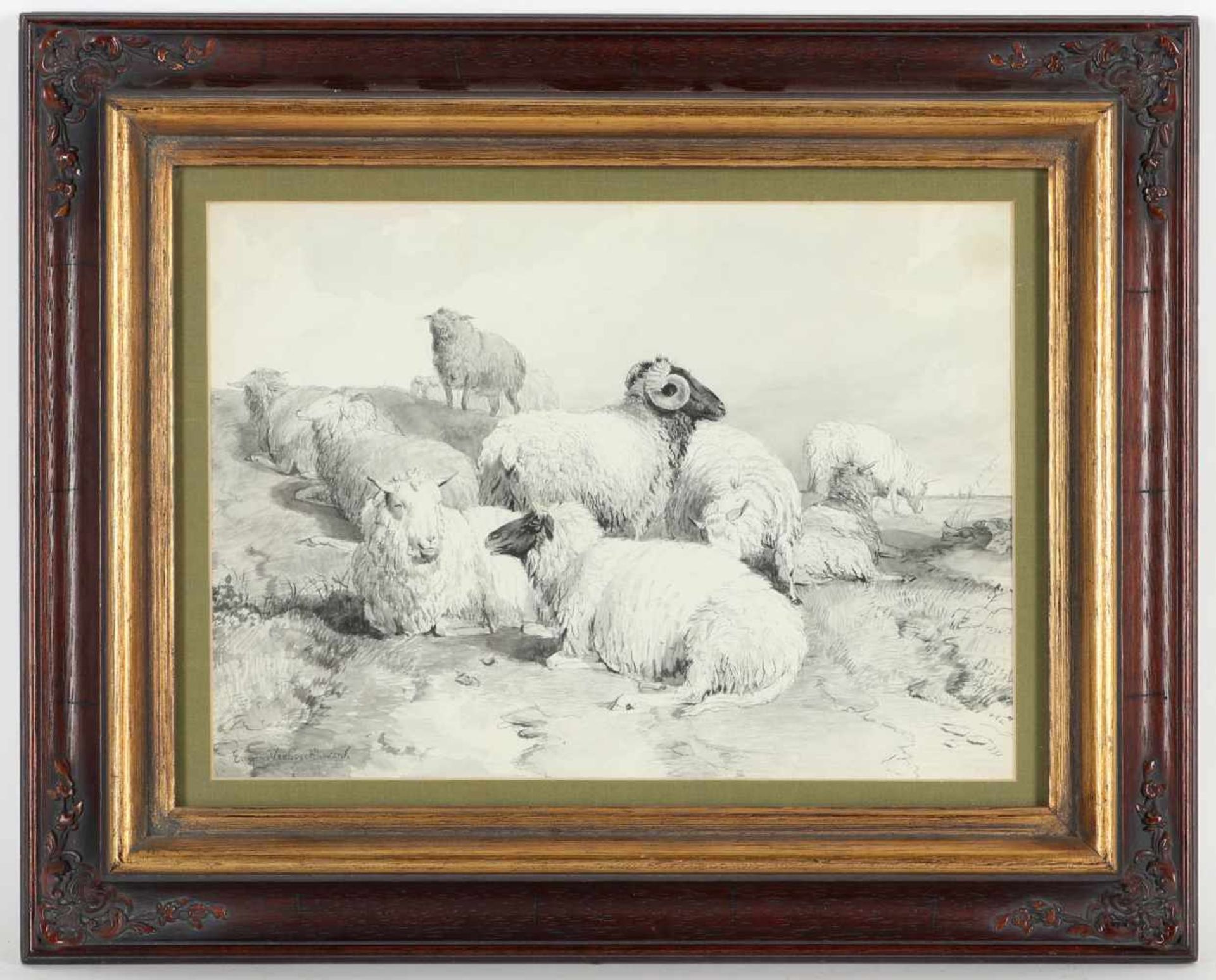 Eugène Verboeckhoven, l.u.sig.Warneton 1799 - 1881 Schaerbeek, 'Schafe auf der Weide', Tus
