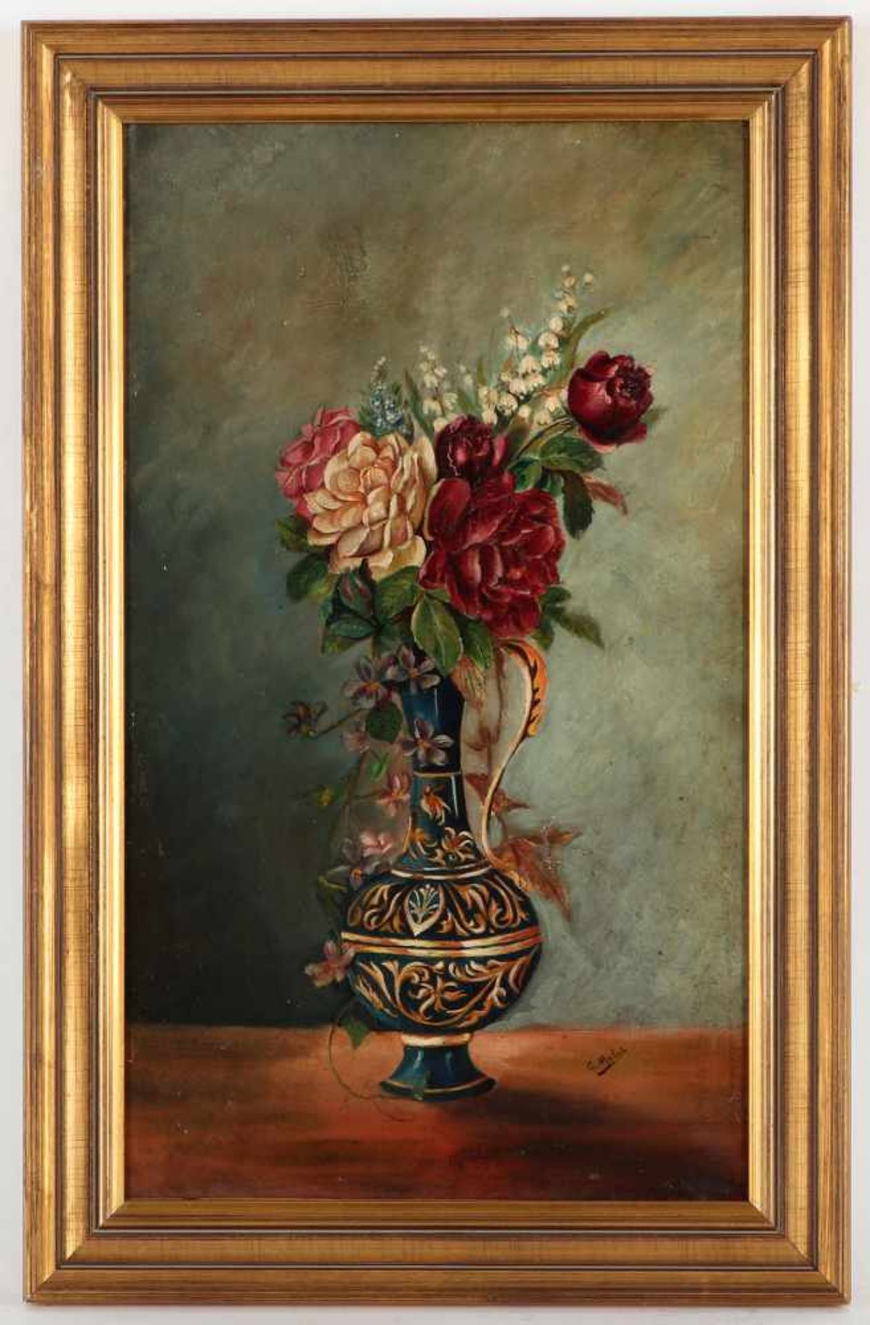 G. Mulot, r.u.sig.'Stillleben mit Maiglöckchen und Rosen', Öl/Lwd., 46 x 27 cm, doubliert