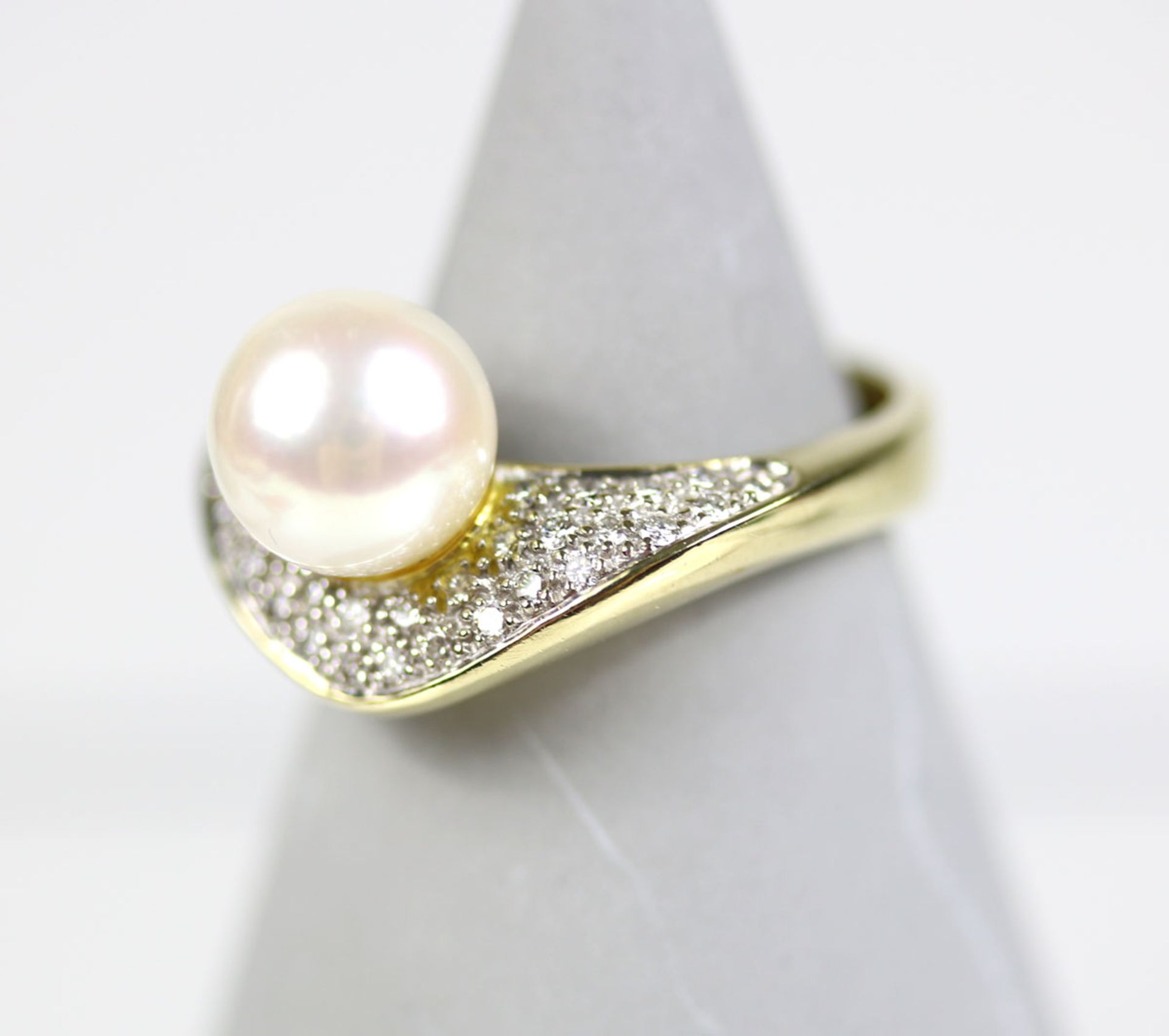 Ring mit Brillanten und Perle - Bild 5 aus 5