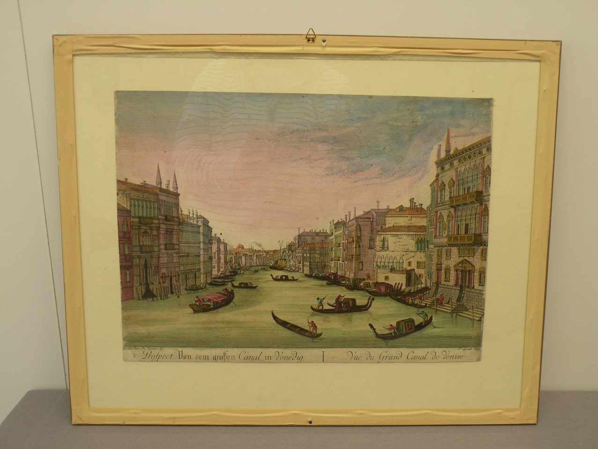 Doppelbild Venedig und Erlangen, colorierte Kupferstiche, 18. Jhd. 29x40 cm, 28x40 cm