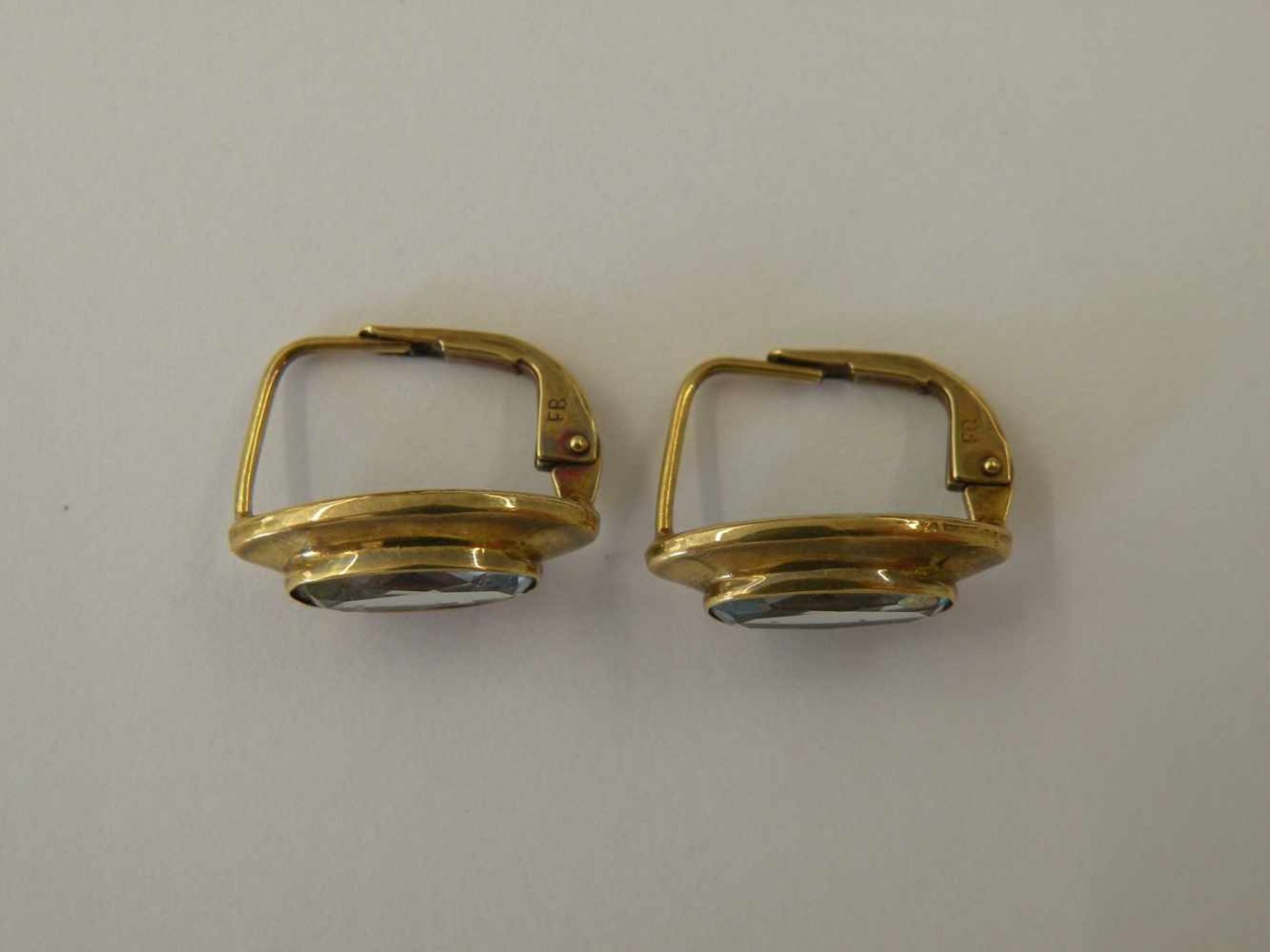 1 Paar Ohrringe 585 Gold, besetzt mit Aquamarin - Bild 2 aus 2