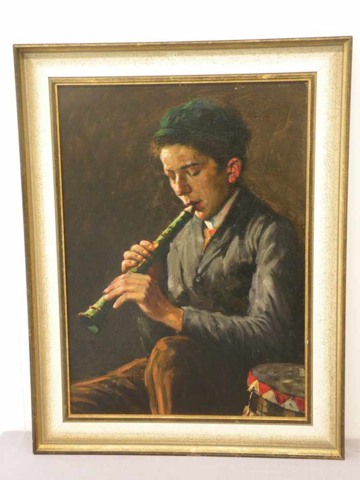 Ölgemälde auf Malpappe, Karl Merz 1890-1970, Flötenspieler, 43x60 cm