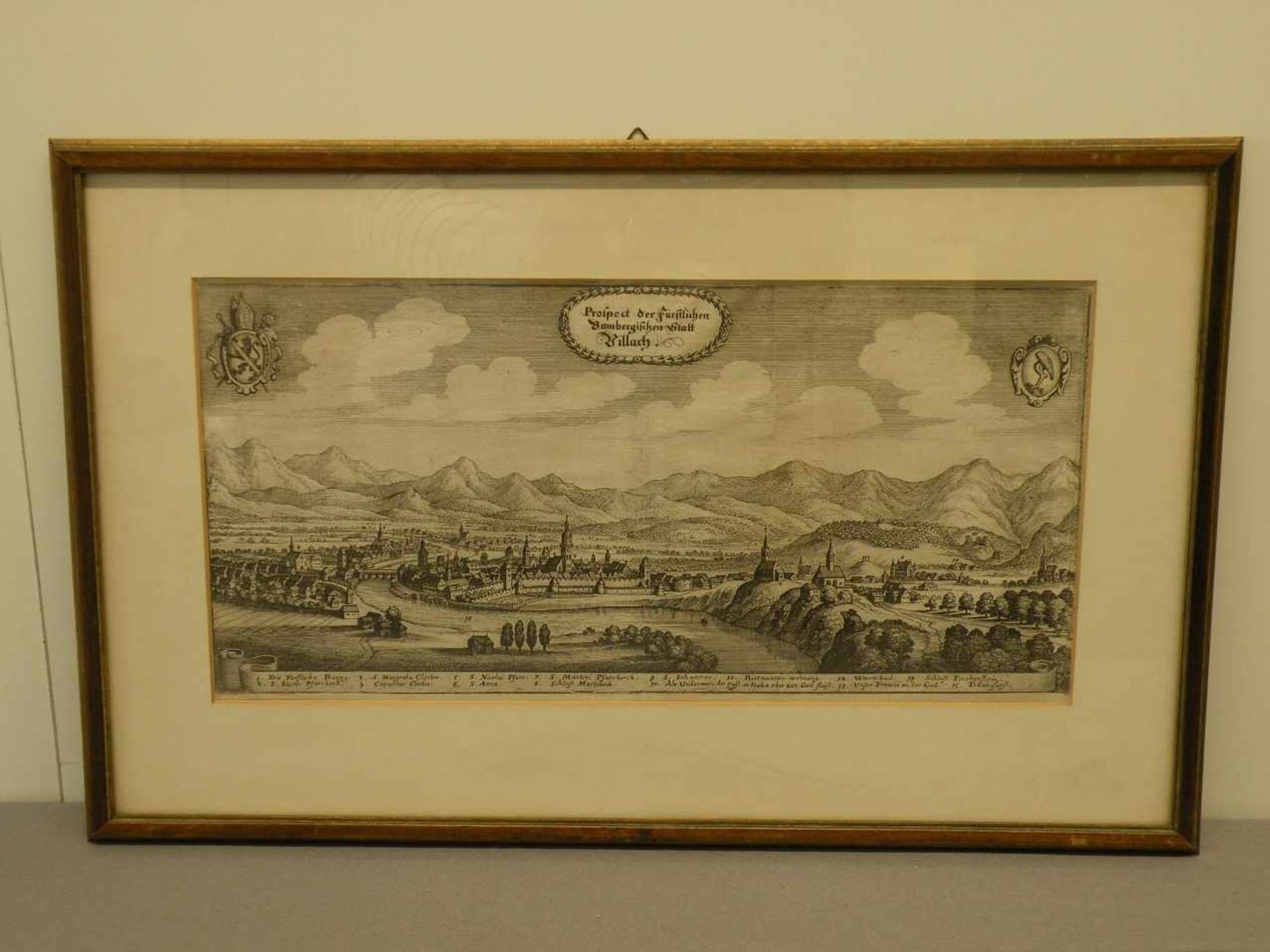 Kupferstich Merian Villach, 17. Jhd, 19x40 cm