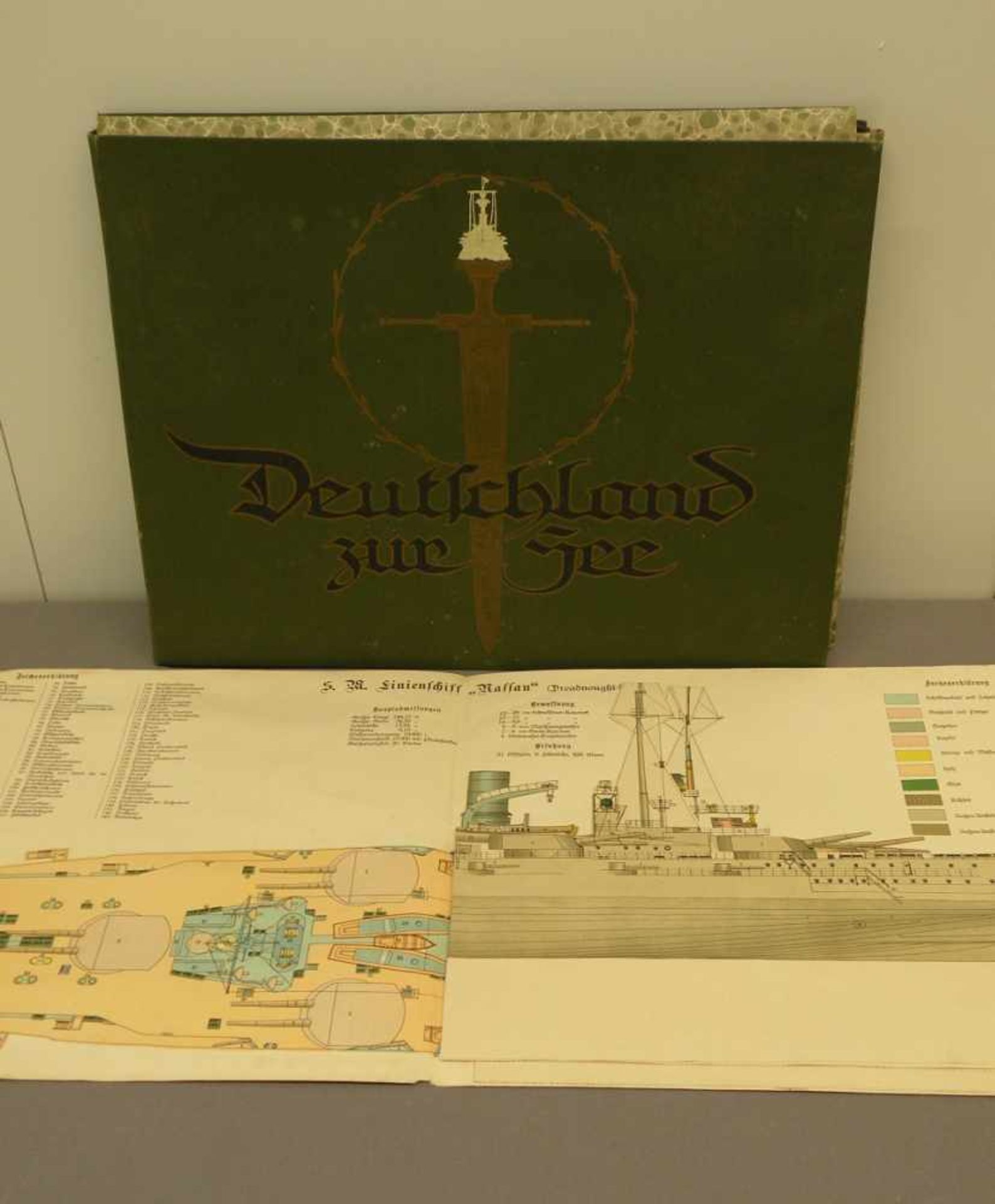 Mappe "Deutschland zur See", mit Drucken und mechanischem Schiff