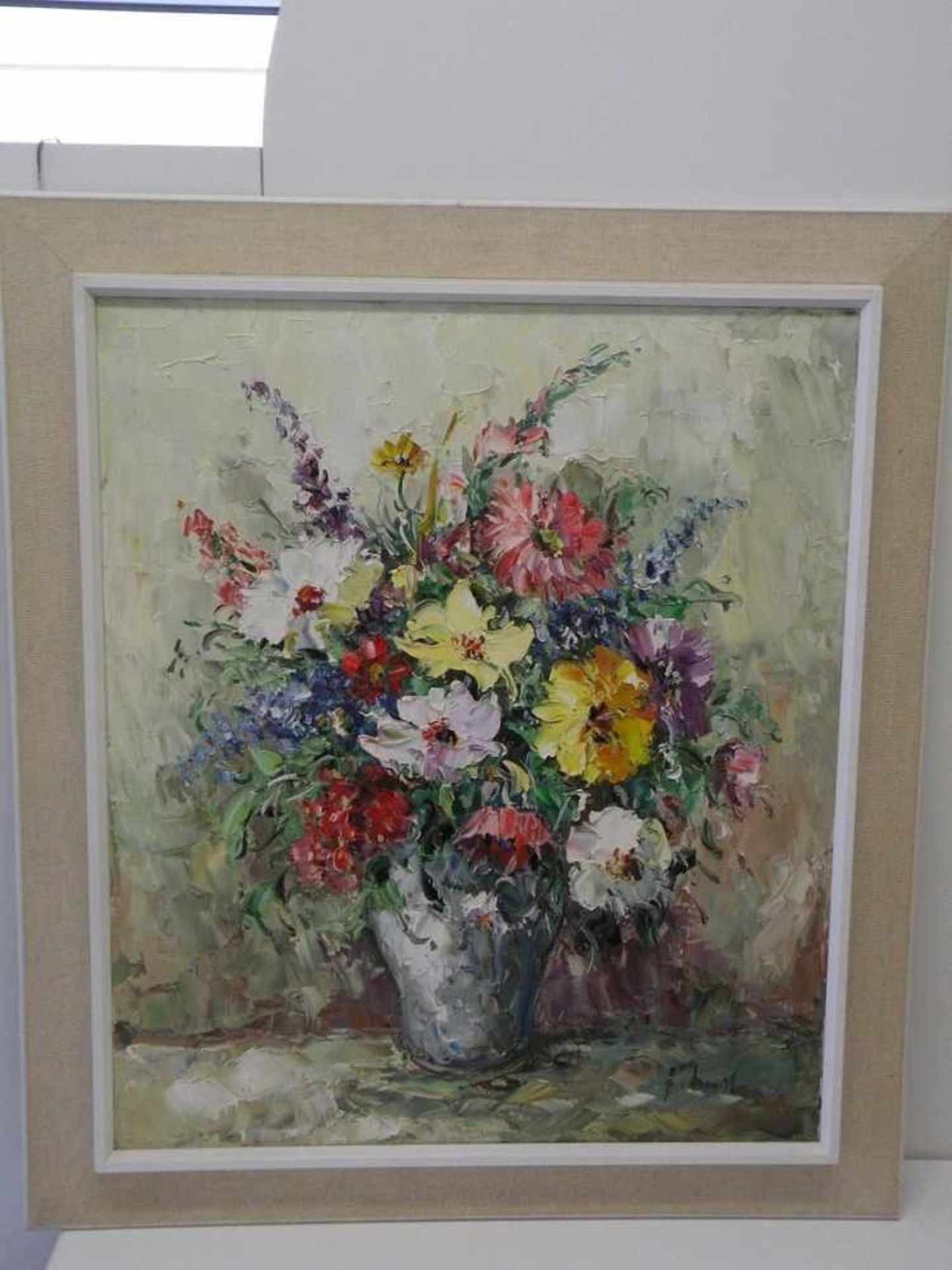 Blumenstillleben, sign. Fritz Schreiber, 1887-1956 Wiesmaden, Öl auf Leinwand, 59x69 cm