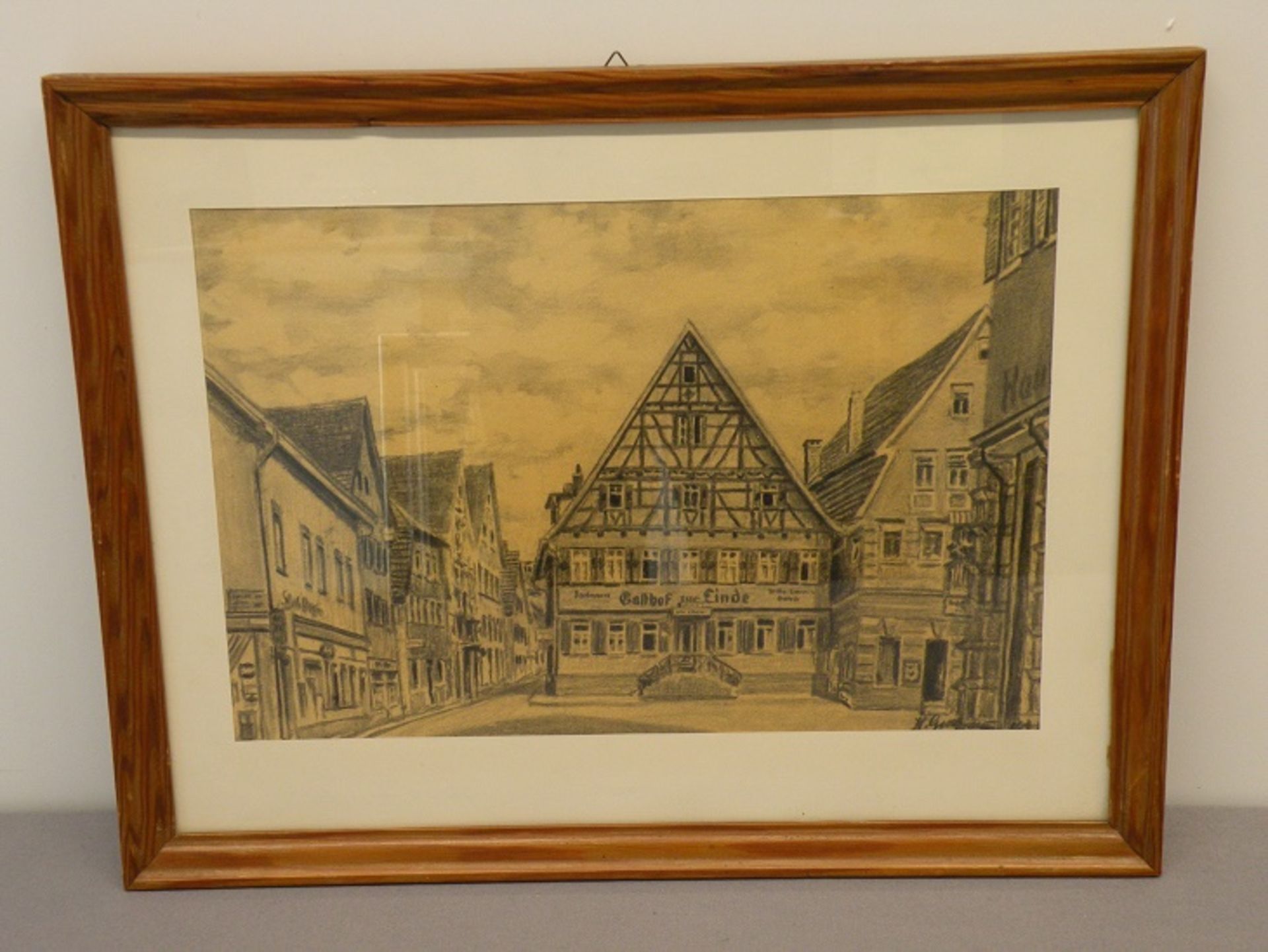 Zeichnung sign. H. Gußmann, Albstadt, Ansicht Ebingen, 26x38 cm