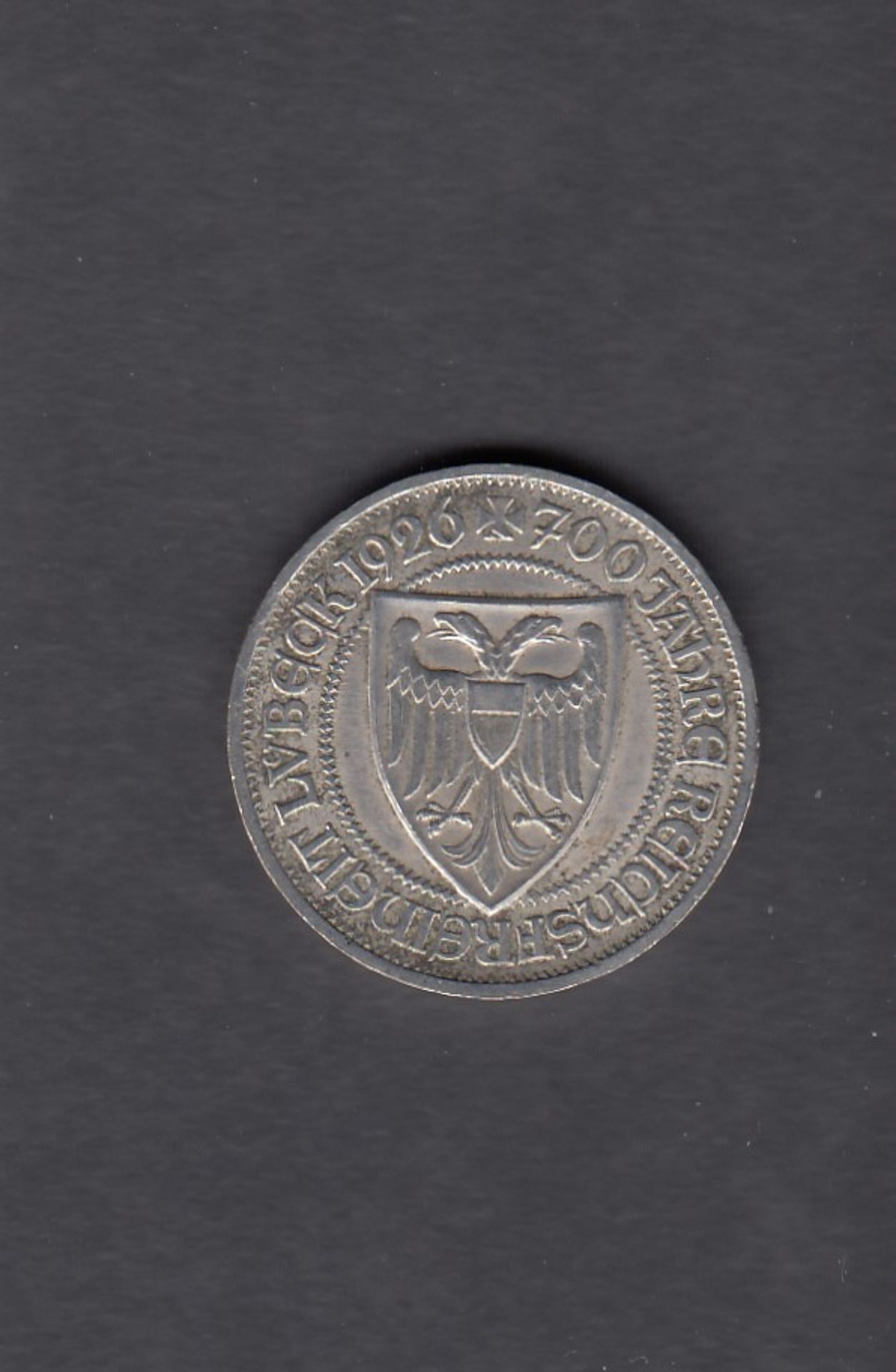 3 Mark Silber 1926 A, 700 Jahre Lübeck, Jäger-Nr. 323 - Bild 2 aus 2