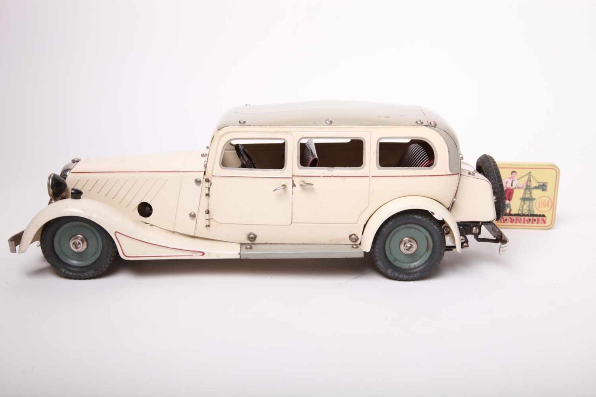 Märklin, 1104PN weisse Limousine mit Blechdose 1104, Uhrwerk in Funktion. L38cm, Z2- - Bild 2 aus 2