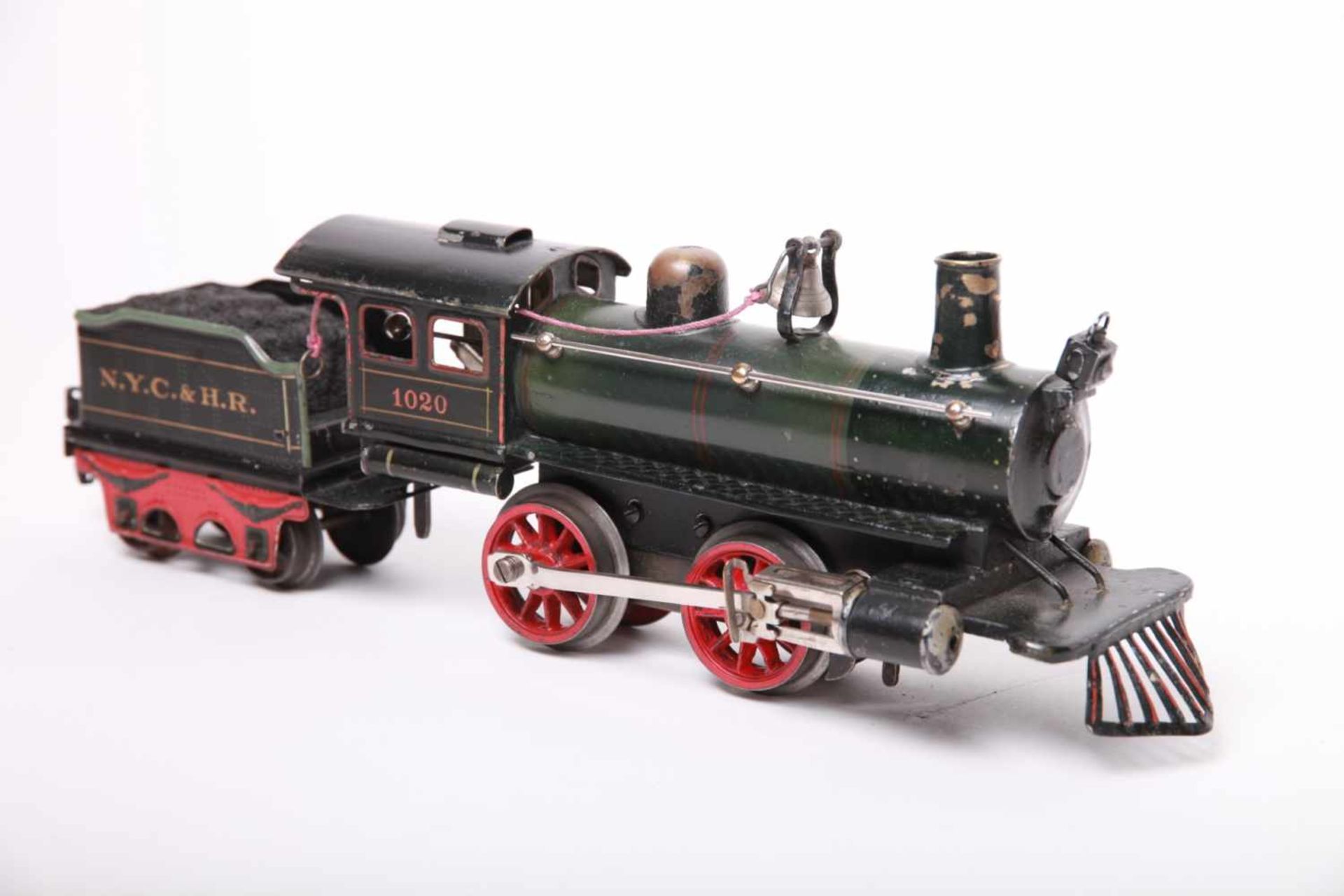 Märklin S 0, AR1020 Amerika Dampflok mit Tender , Kuhfänger und Glocke. Uhrwerk läuft. L32cm, Z2-