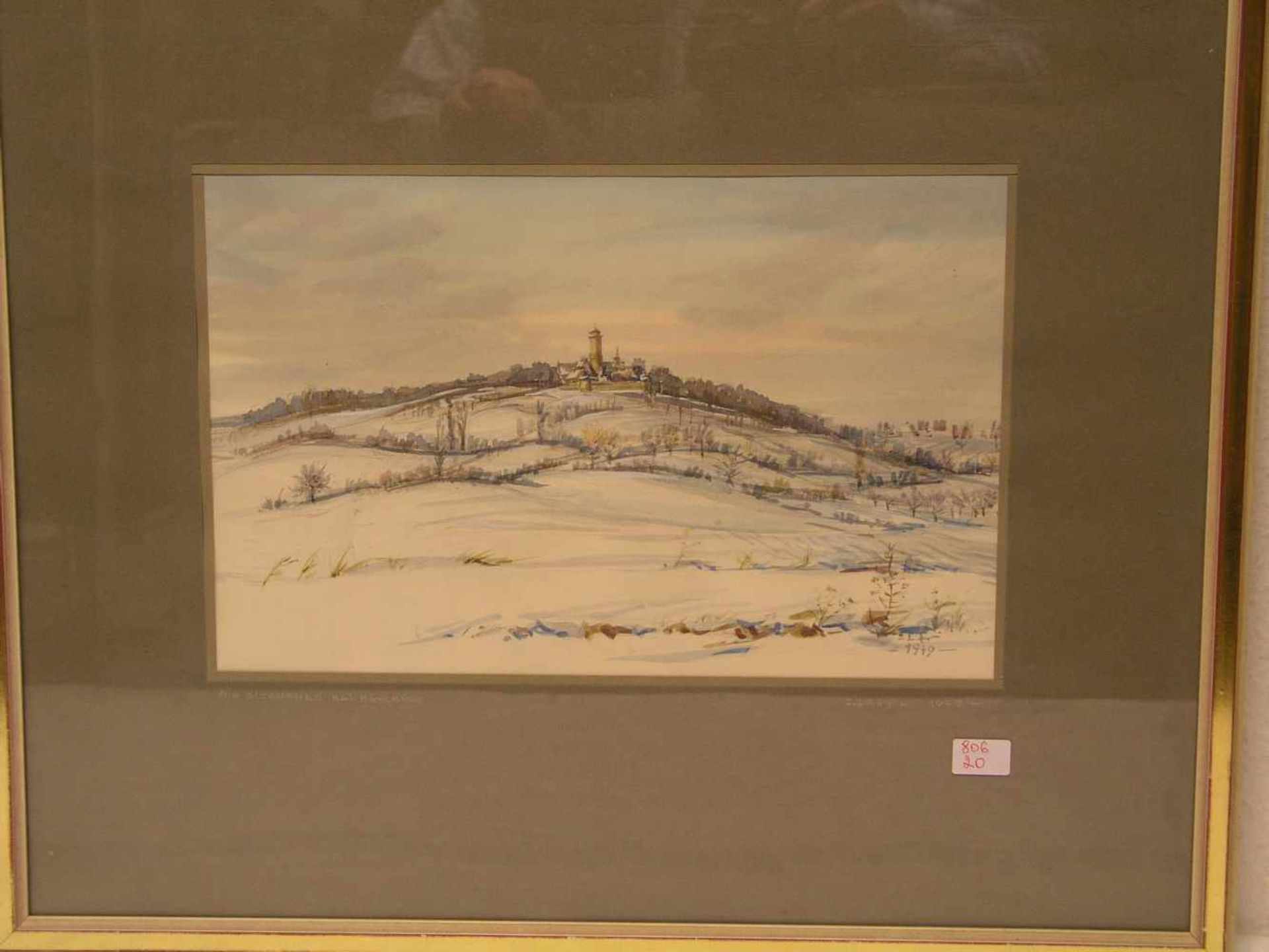 "Bamberg - Die Altenburg in winterlicher Landschaft". Aquarell, signiert: Frey, 1979. 24 x