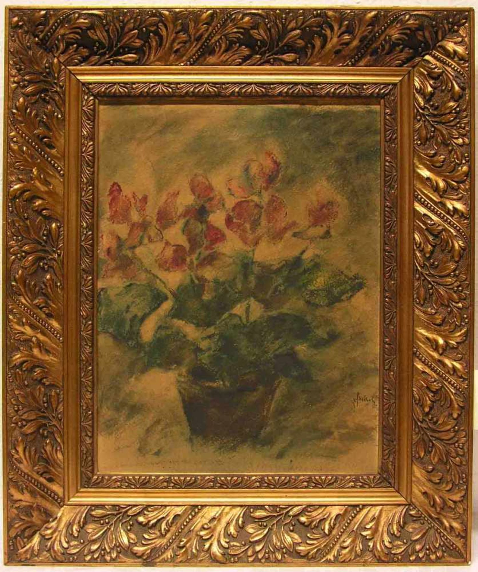 Benkert, Josef Albert (Kulmbach 1900 - 1960 Bamberg): "Blumentopf mit Blumen". Aquarell,