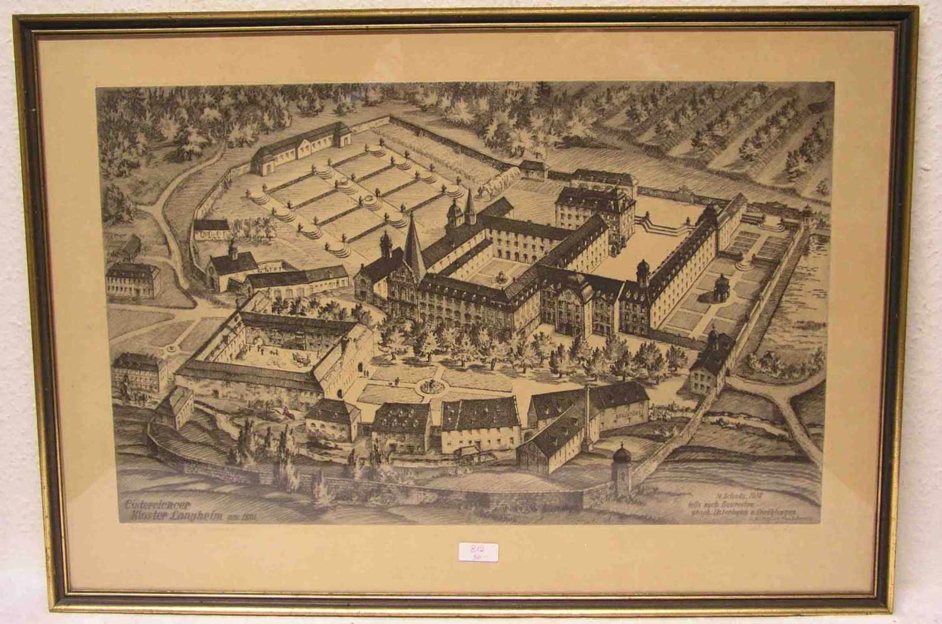 Schnös, Max (1889 - 1964): "Cisterciencer Kloster Langheim um 1801". Original Radierung,<