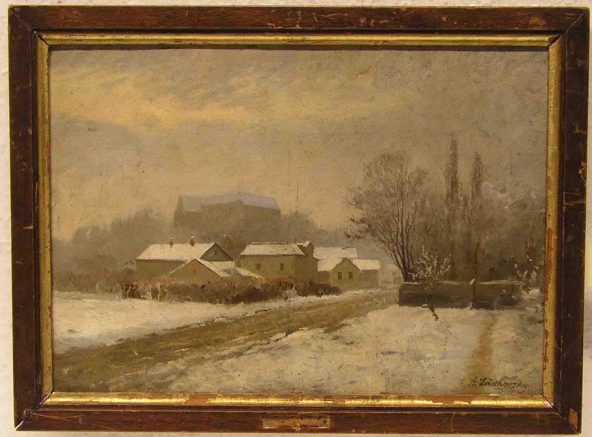 Lachovskij, Arnold Borisovich (1880 - 1937): "Stadtrand in winterlicher Landschaft".